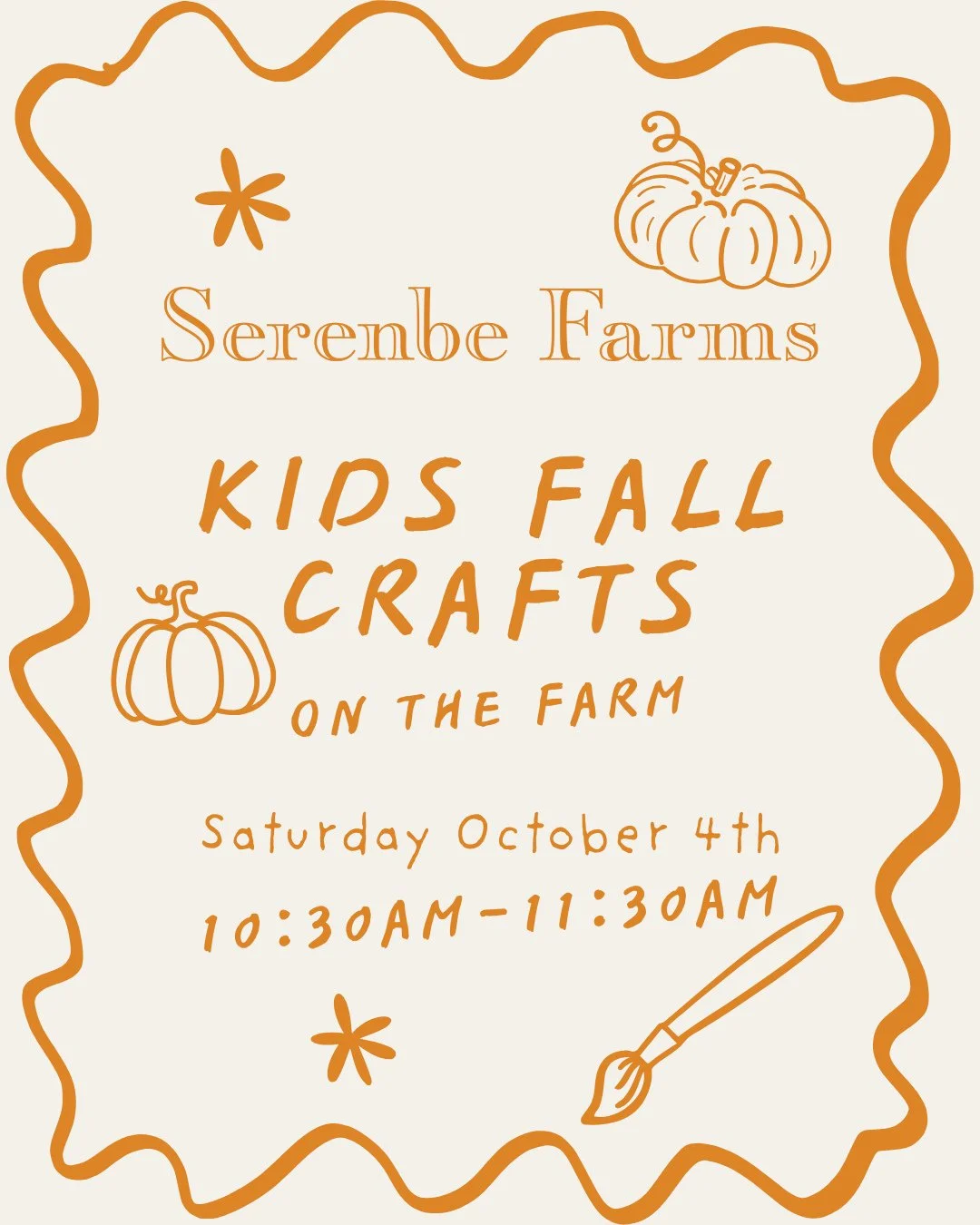 🍂 This weekend at Serenbe Farms! 🍂⁠
⁠
🎃 Fall Kids Crafts | Oct 4th, 10:30am-11:30am on the farm⁠
Kids ages 3-8 can join us for a pumpkin painting party with cider + donuts. 🎨 Each child gets their own pumpkin + all supplies included. $35/child | 