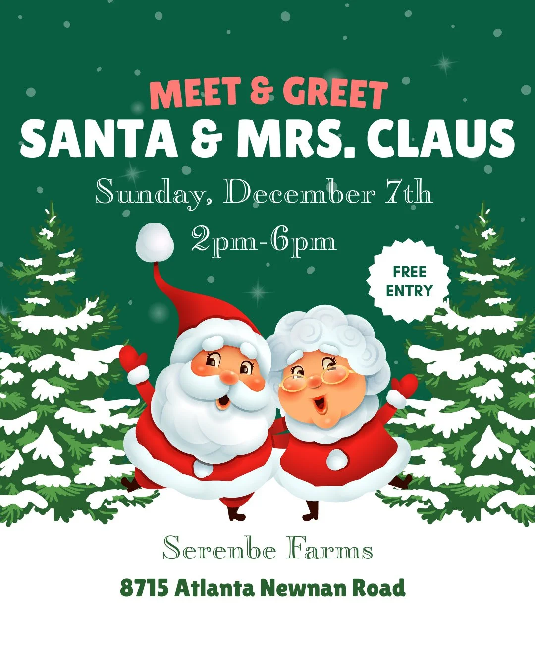 ⁠
Today is the day! Come meet Santa and Mrs. Claus on the farm 2pm-6pm! 🎅🤶&hearts;️ While you're here check out our Christmas tree lot. 🌲 Trees, Wreaths and Garland are now available at Serenbe Farms from Saltz &amp; Peppa Pork daily until Dec 15t