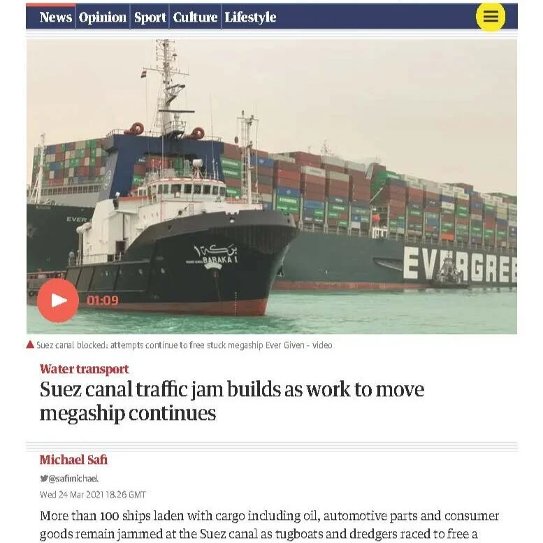 The Guardian: Suez canal traffic jam builds as work to move megaship continues