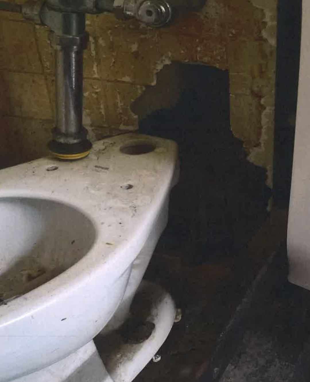Hole in wall behind toilet that's inoperable