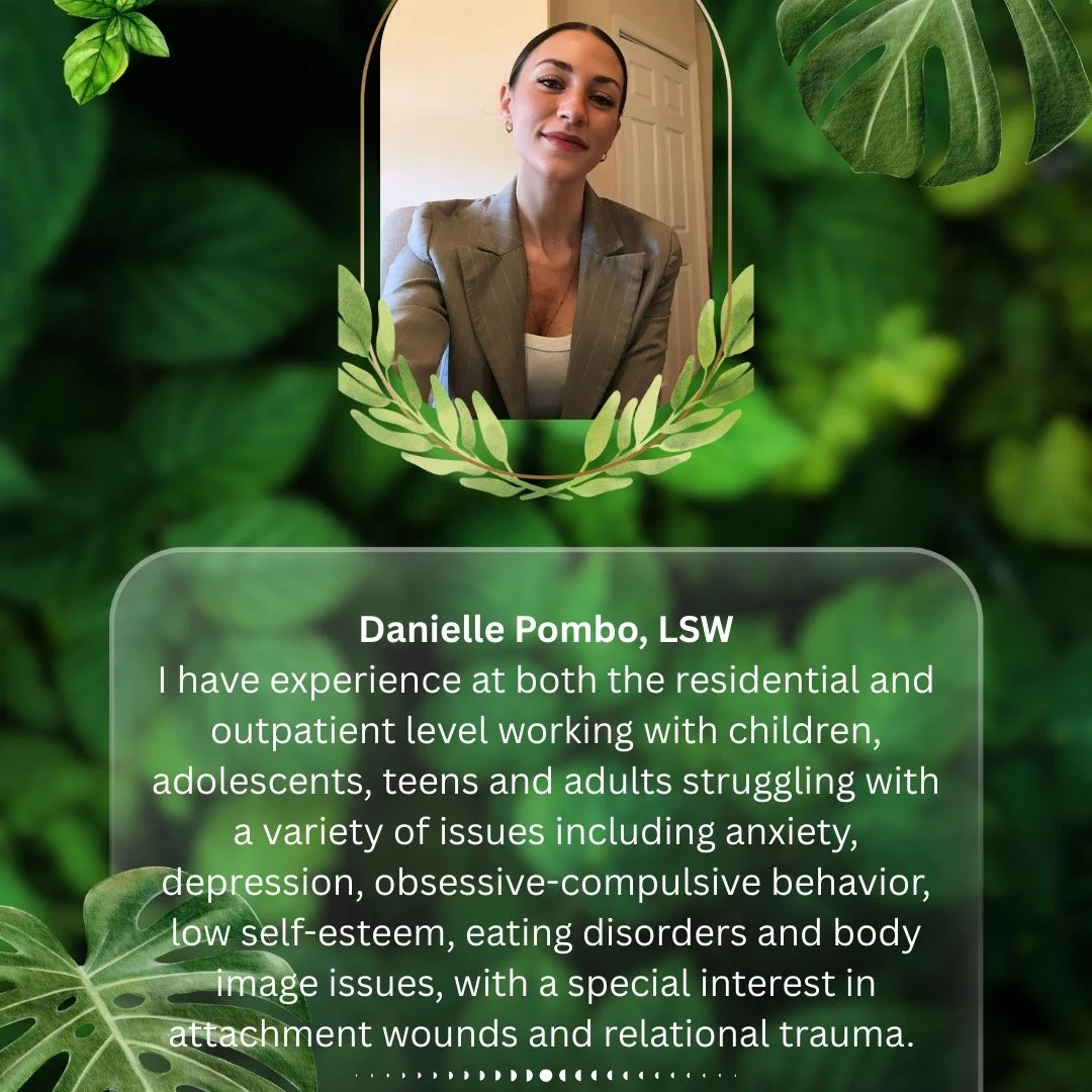 The Healing Tree is excited to welcome Danielle Pombo to our team! Danielle specializes in working with adolescents, teens, and adults struggling with anxiety, obsessive-compulsive behavior, low self esteem, eating disorders, and body image issues, a