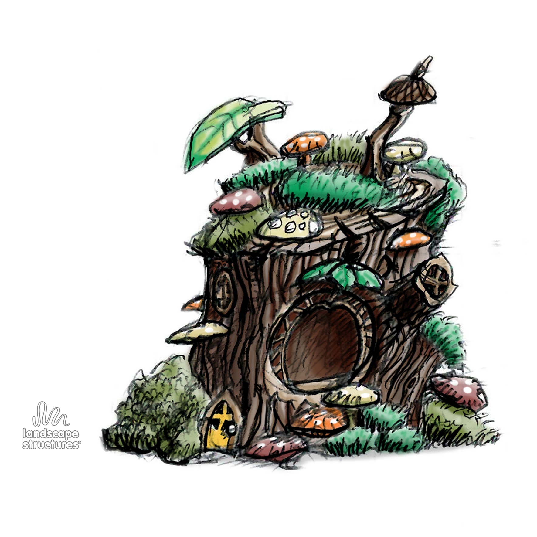 Mossy Tree Stump Fairy House Sketch