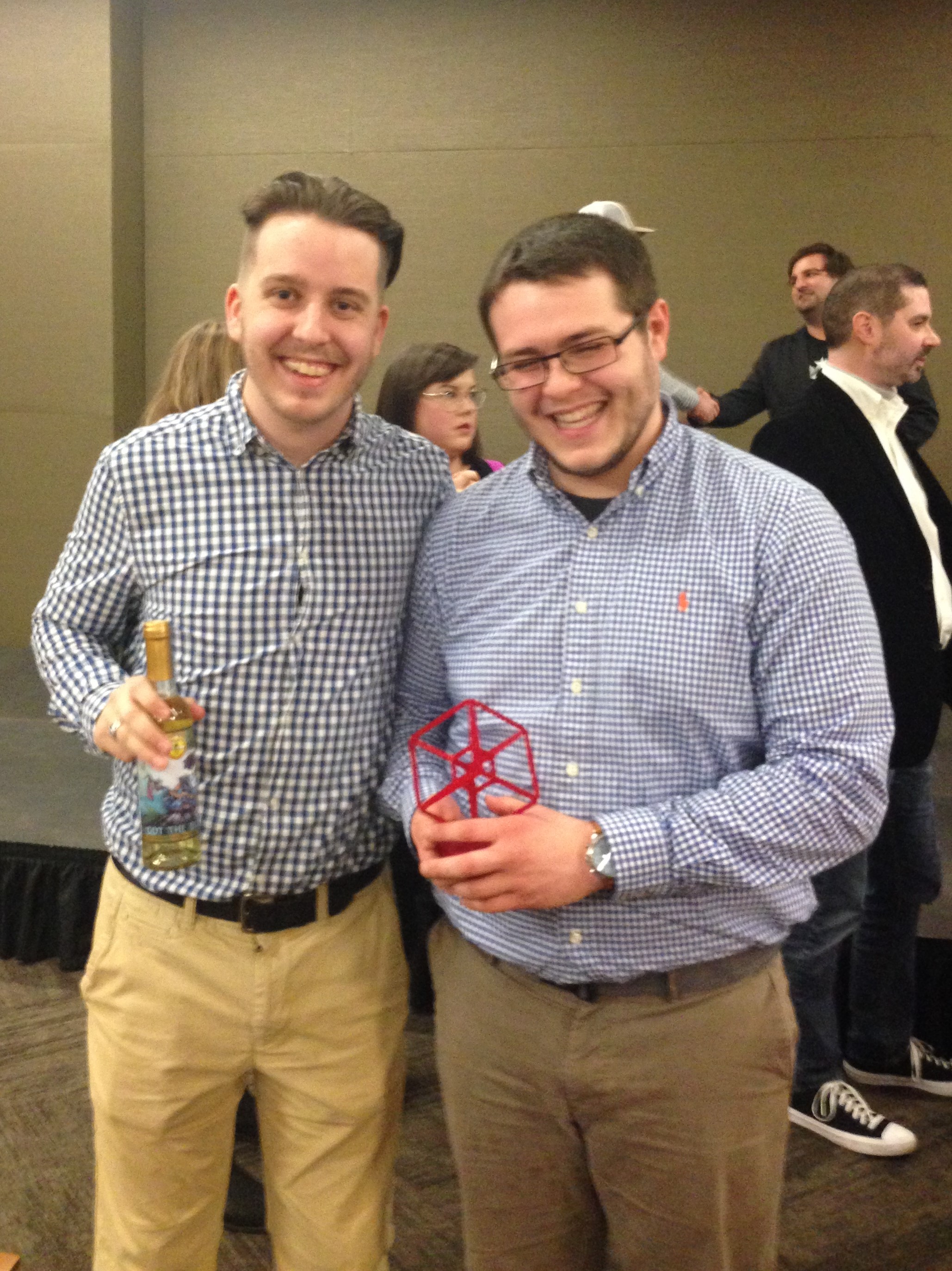 Caleb Hearn and Sam Herrera after winning first place of InnovateUNG