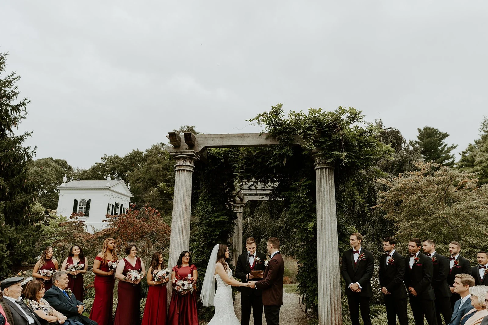 A fall wedding ceremony at Glen Magna Farms