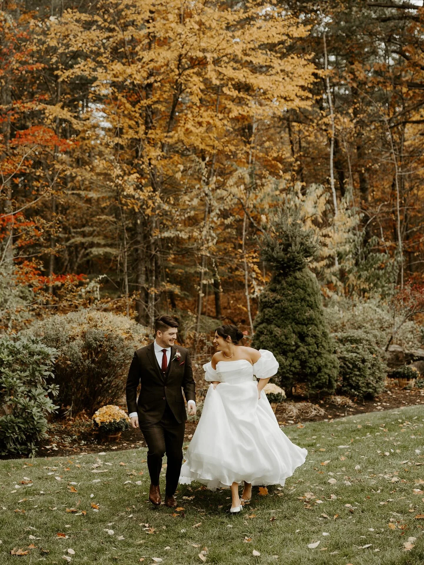 Hannah &amp; Andrew got married this past Friday at the @bedfordvillageinnweddings on the most perfect fall day &mdash; I couldn&rsquo;t narrow down their portraits because these two are THAT beautiful. I mean, look at Hannah&rsquo;s dress!!! They st
