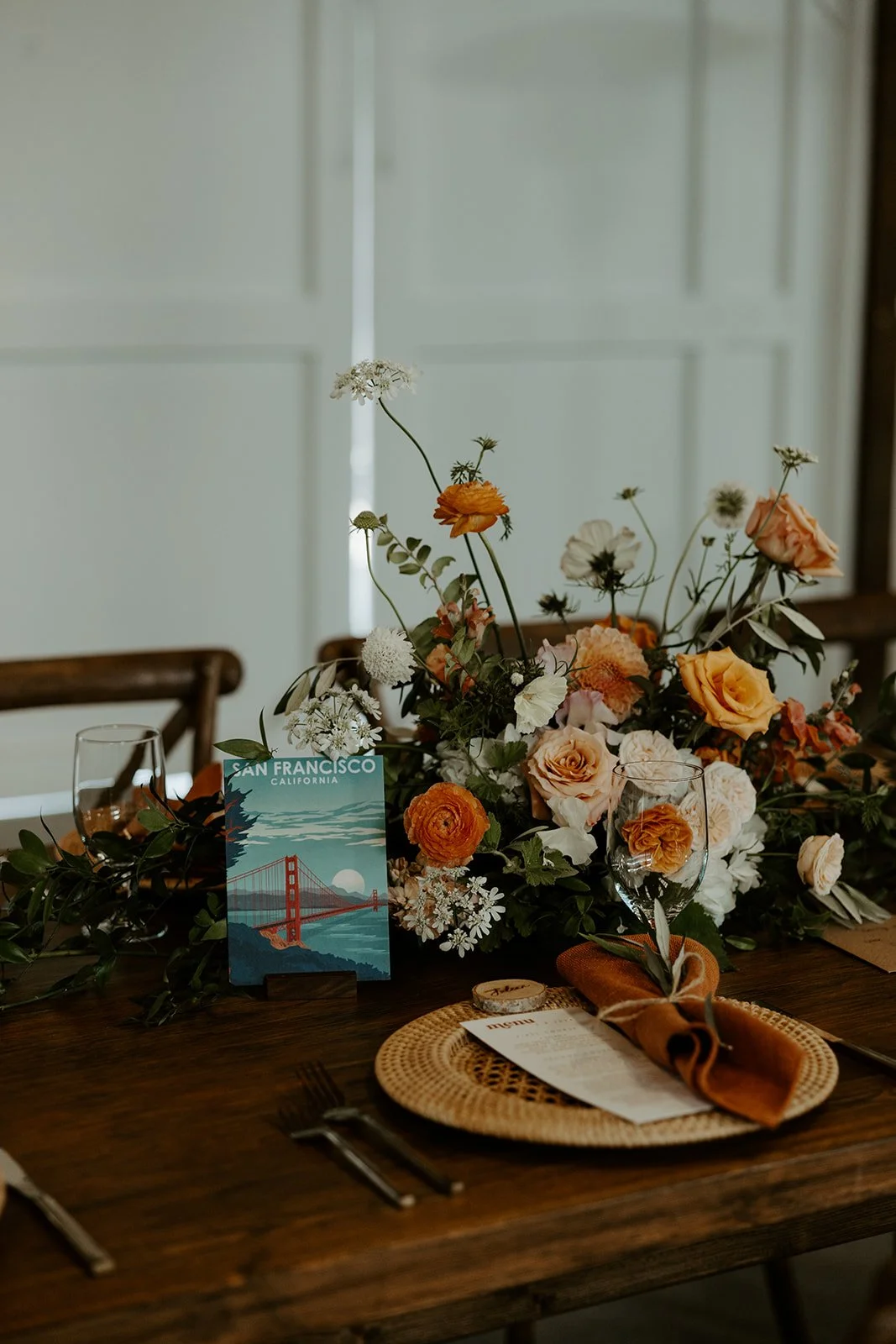 A wedding table setup with wedding table centerpieces