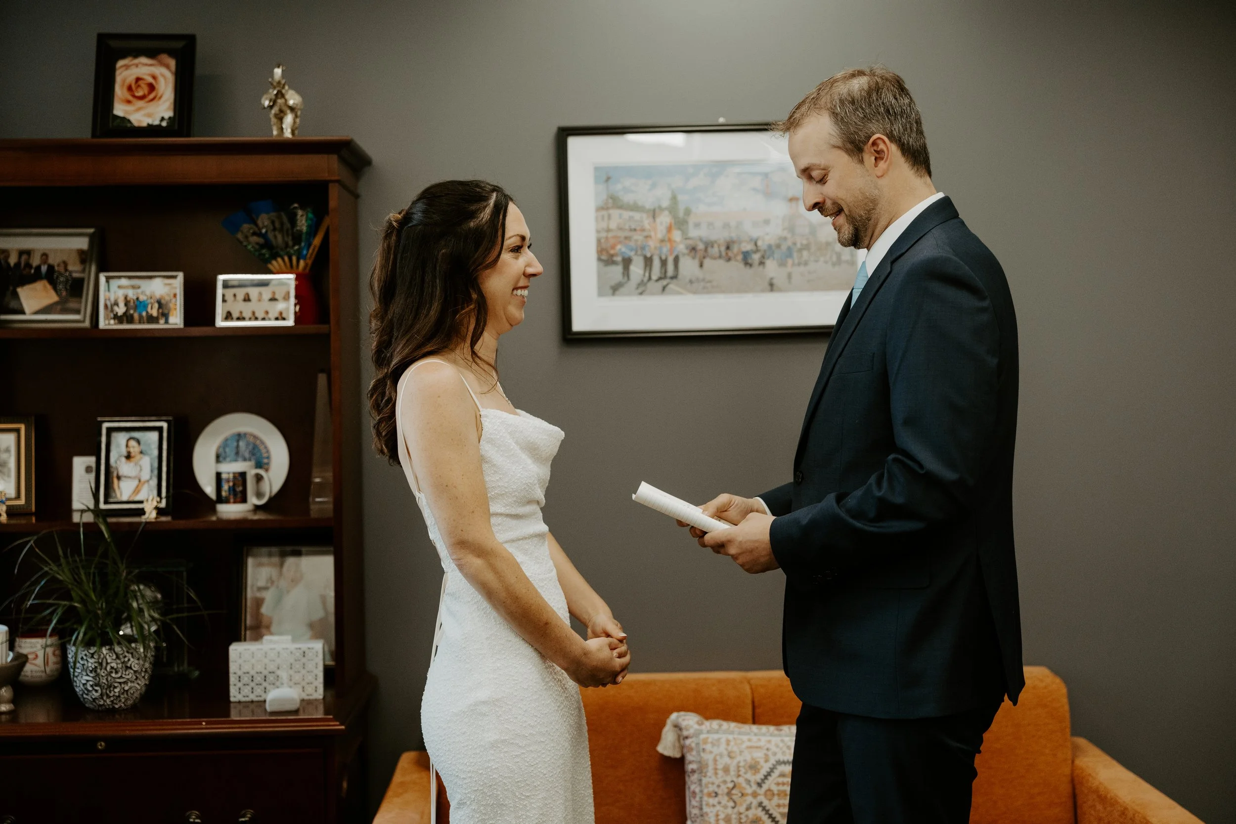 A couple during their civil ceremony at Boston City Hall