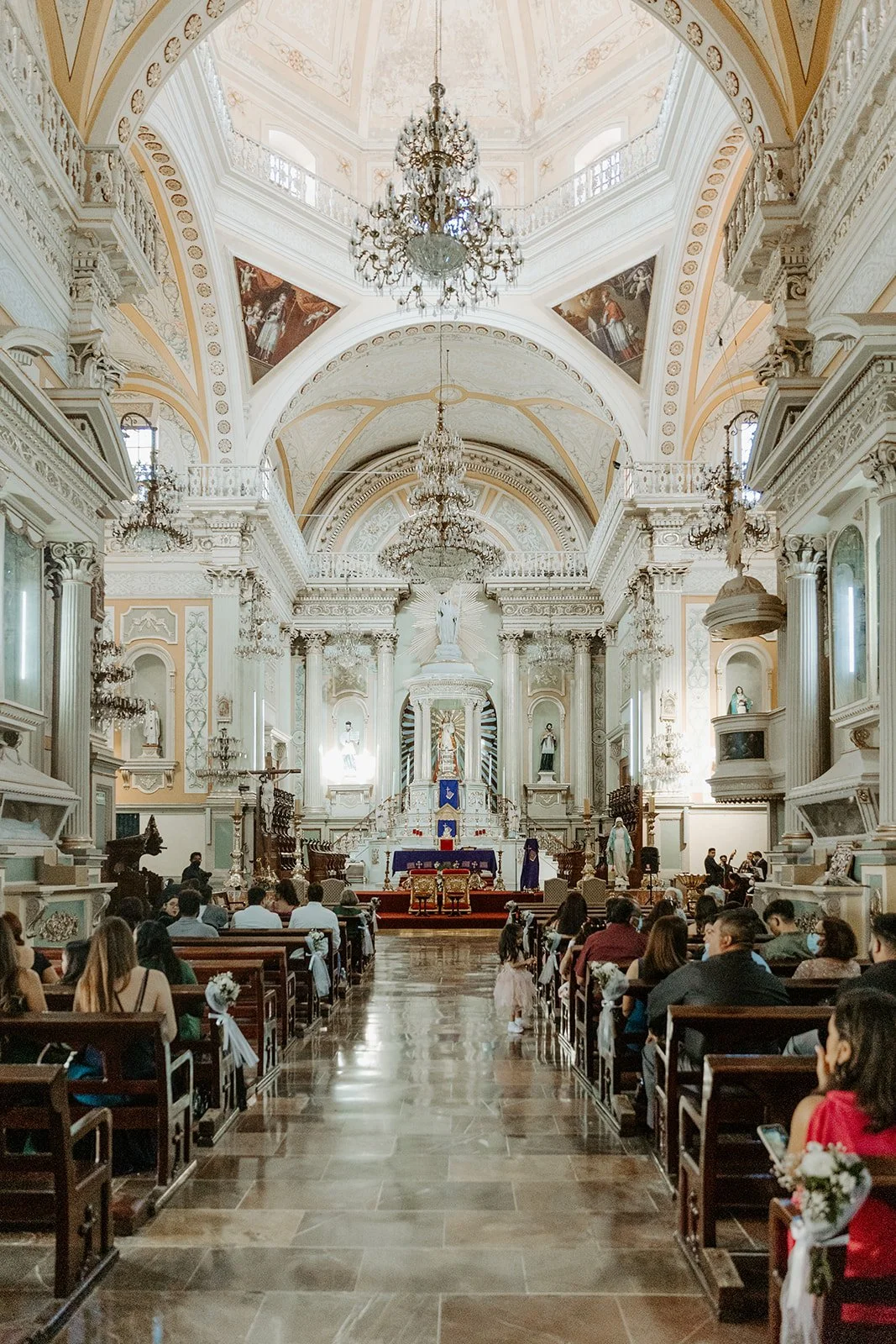 A Catholic Church in Mexico decorated for a wedding ceremony