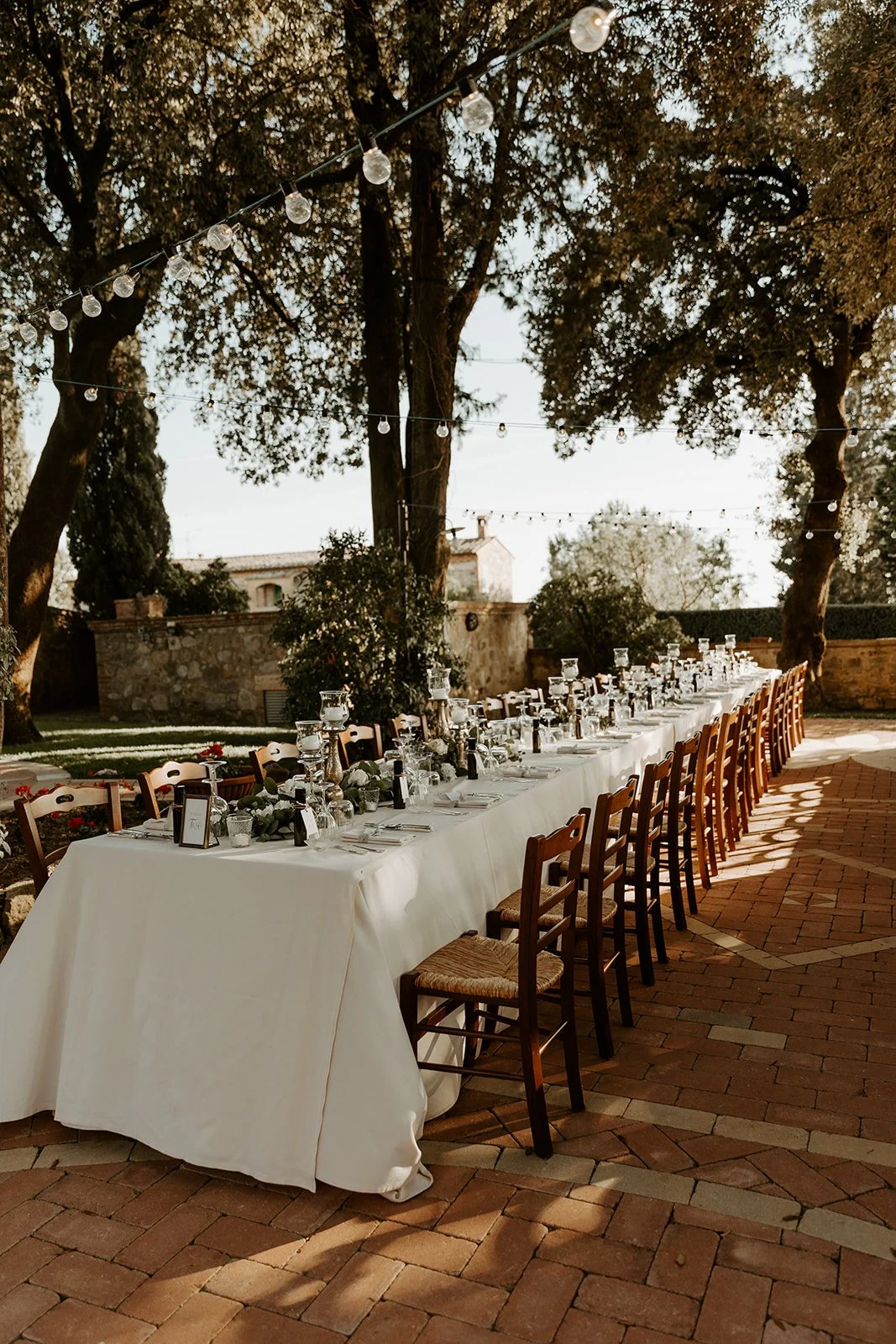 A table setup at an Italian destination wedding reception