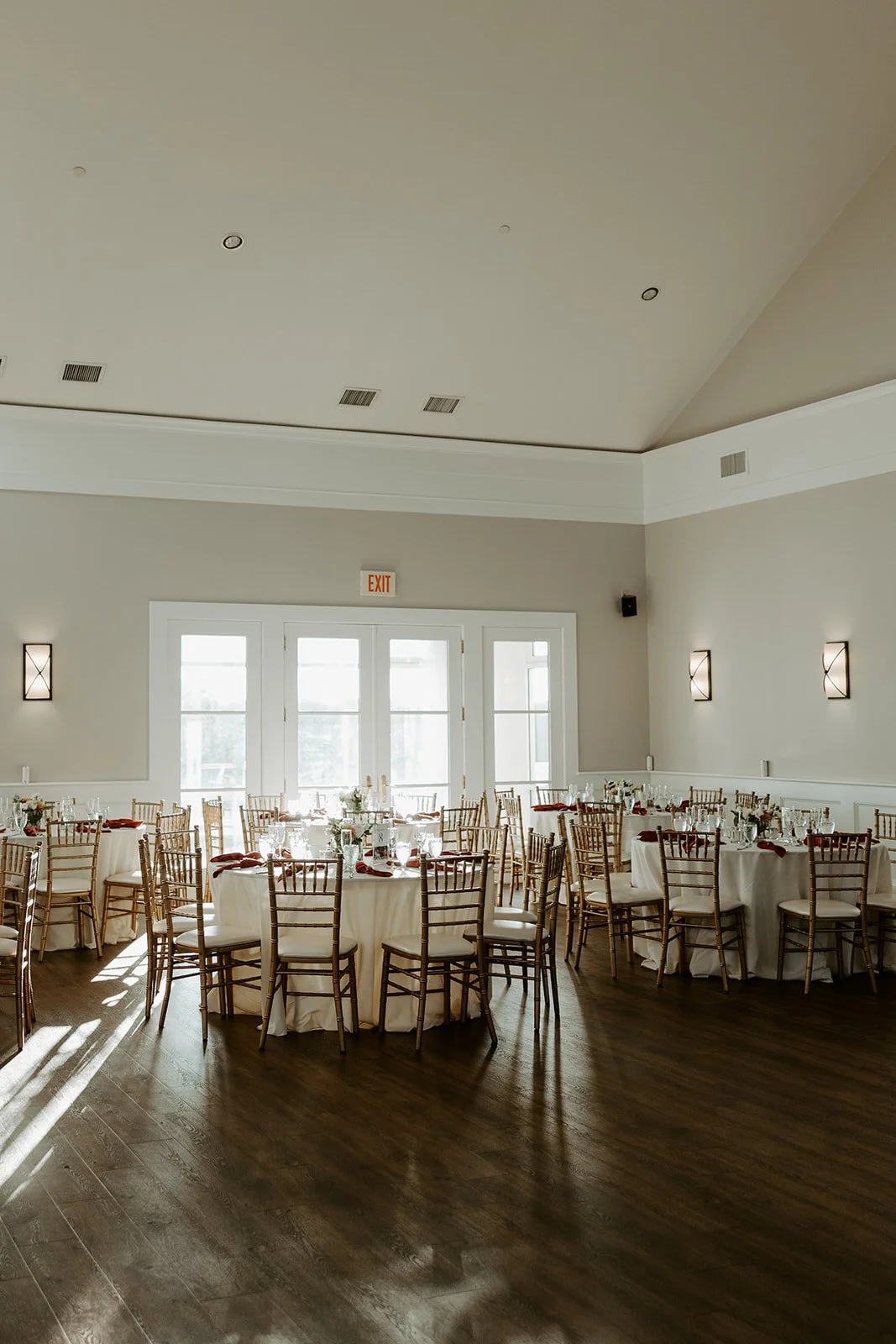 Wedding tables setup inside of Waverly Oaks