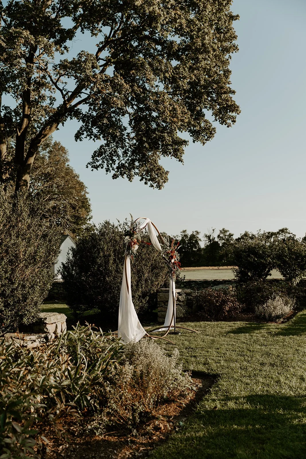 A wedding ceremony setup at Rhode Island wedding venue Mount Hope Farm