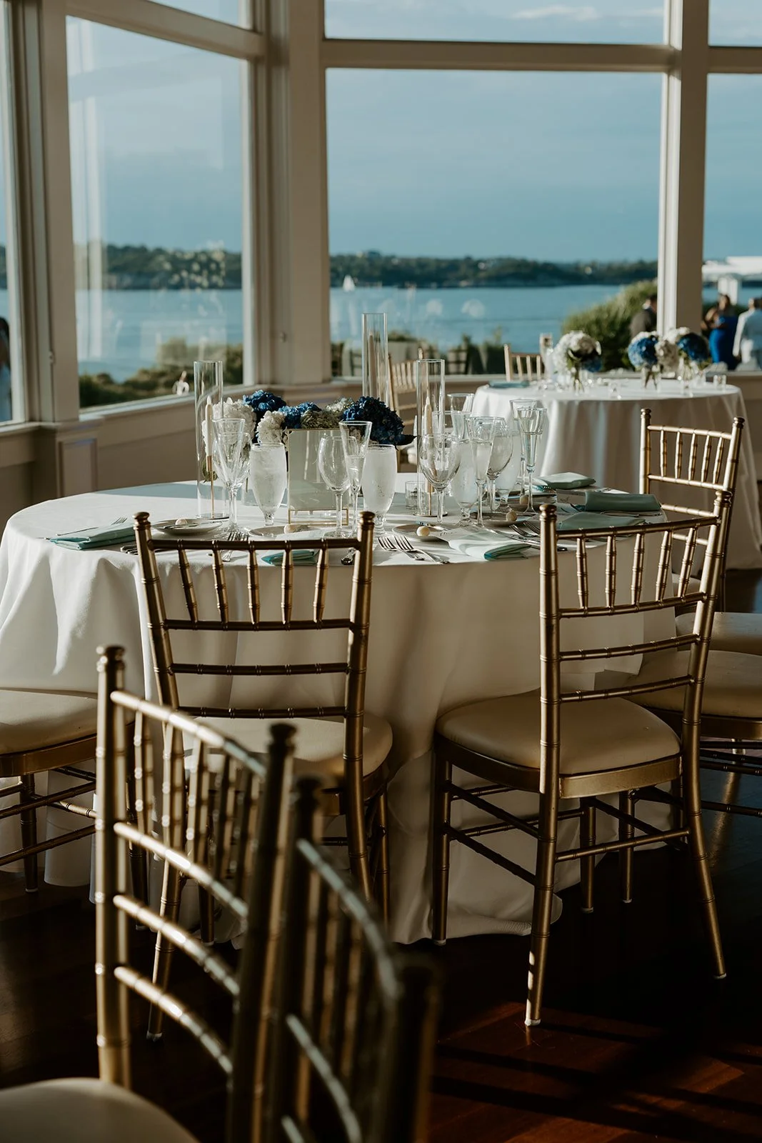 A wedding reception setup at Oceancliff Hotel