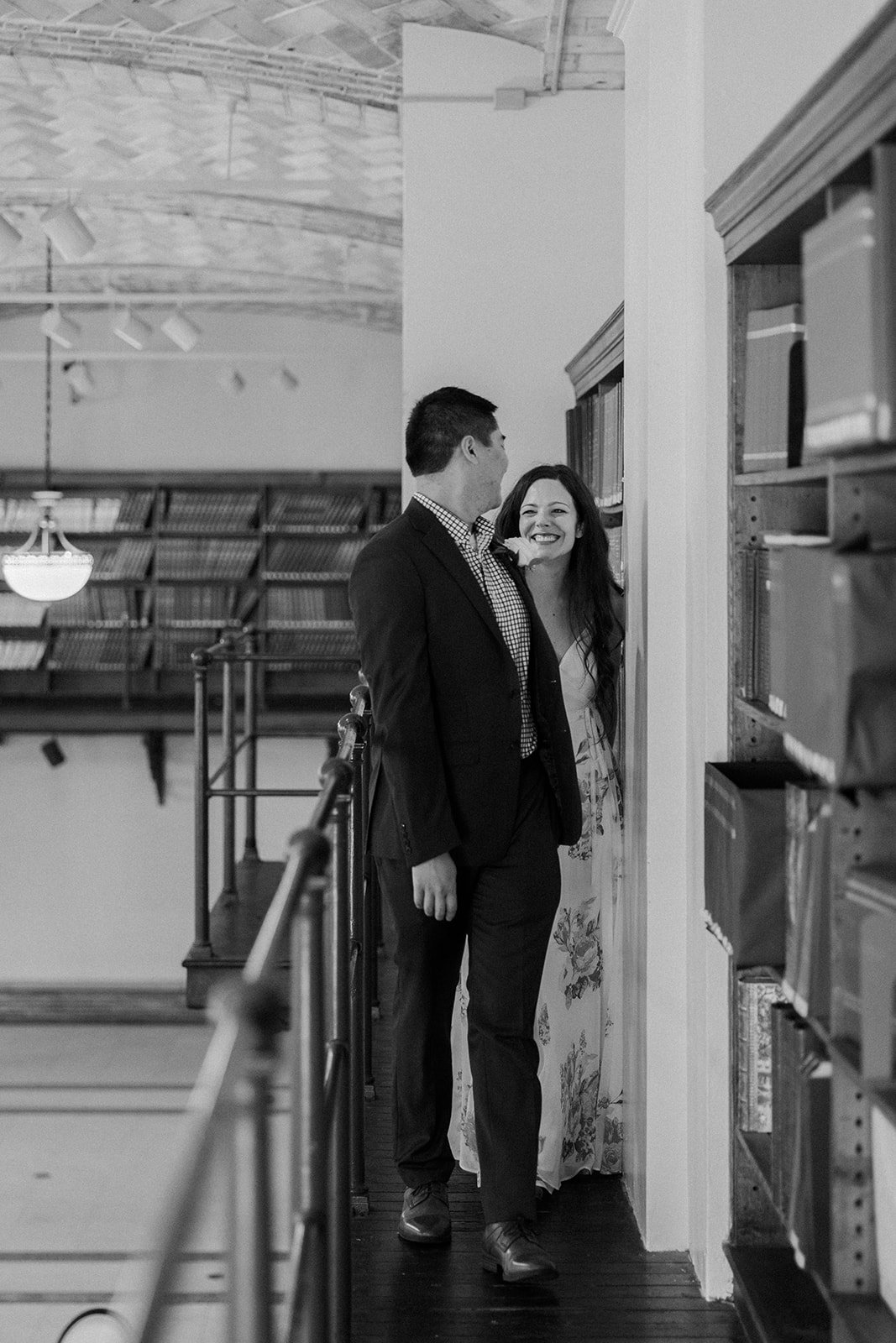 A couple posing for boston public library wedding photos