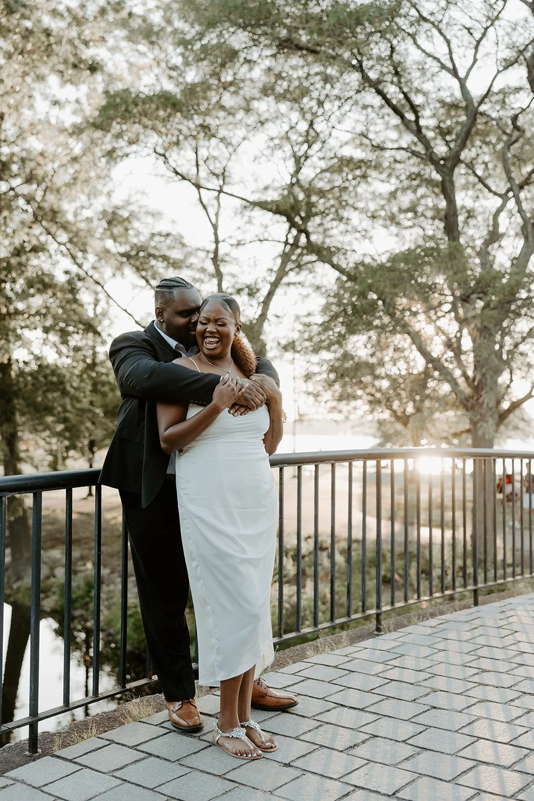 A couple at Massachusetts engagement photo location the Esplanade