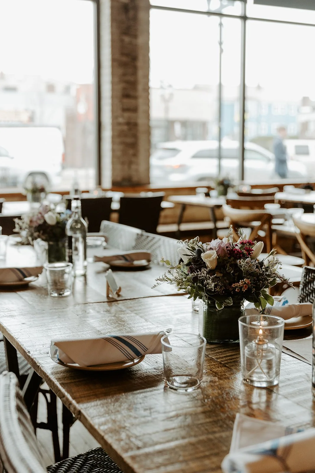 A wedding decoration table setup at La Brasa