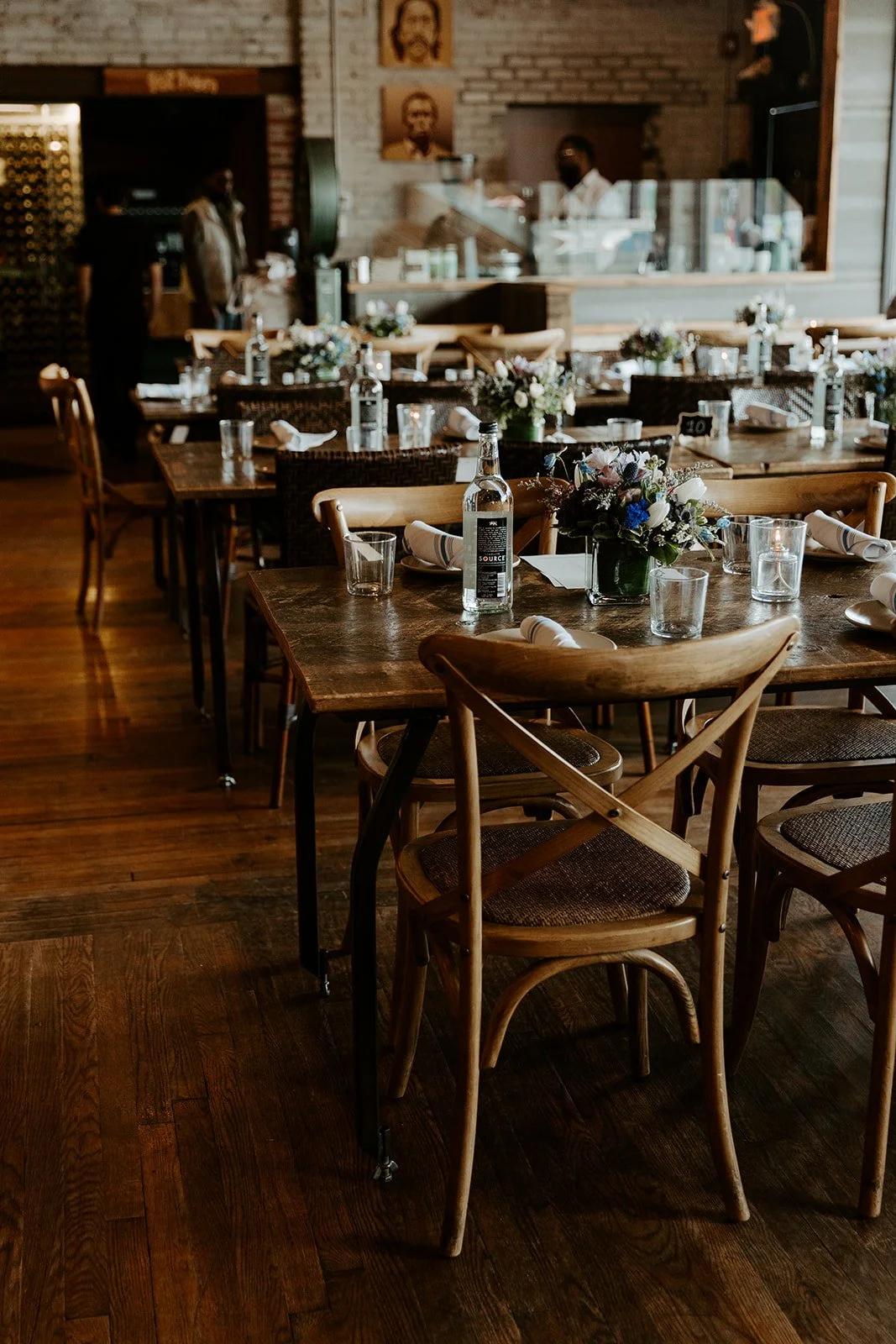 A table setup for a restaurant wedding