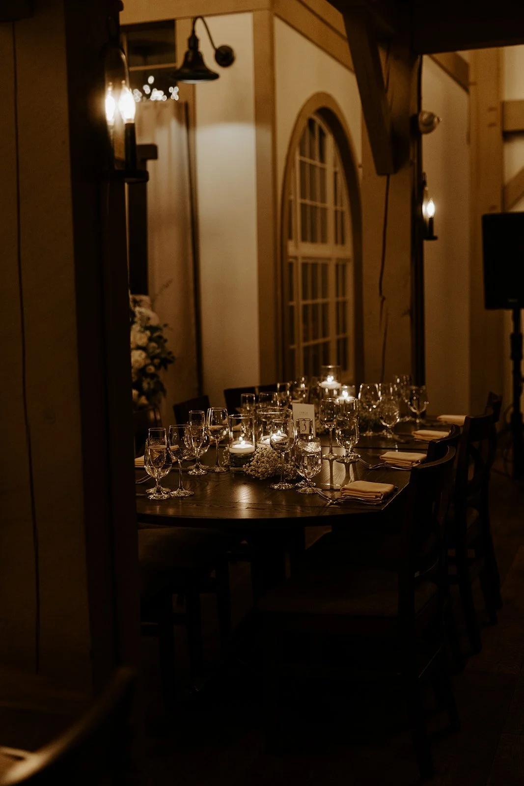 A candlelit reception for an off season wedding