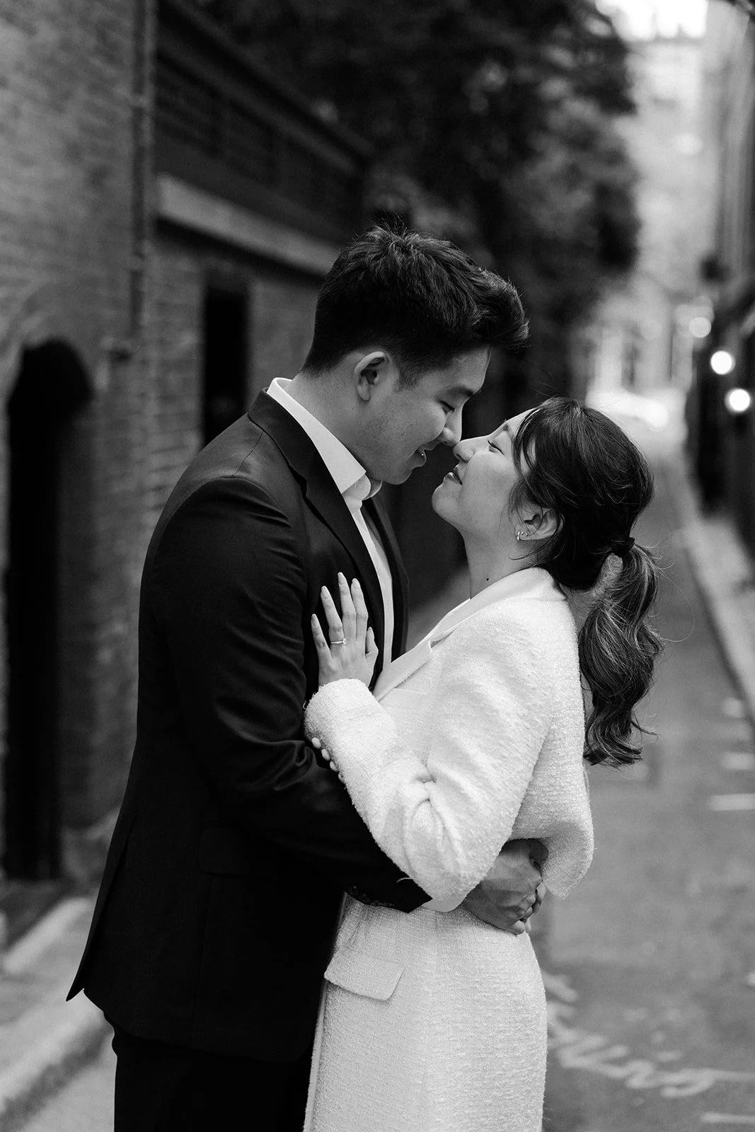A couple dressed up, showing what to wear for engagement photos that are classy