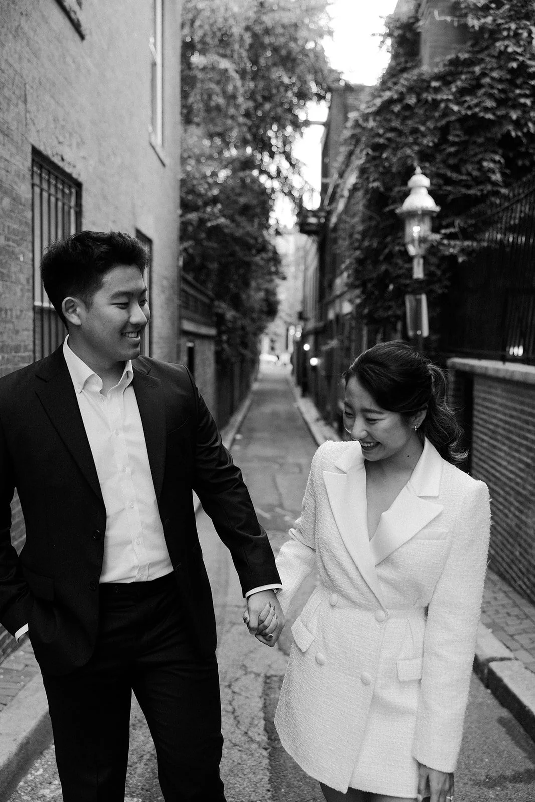 A couple dressed up, showing what to wear for engagement photos that are classy