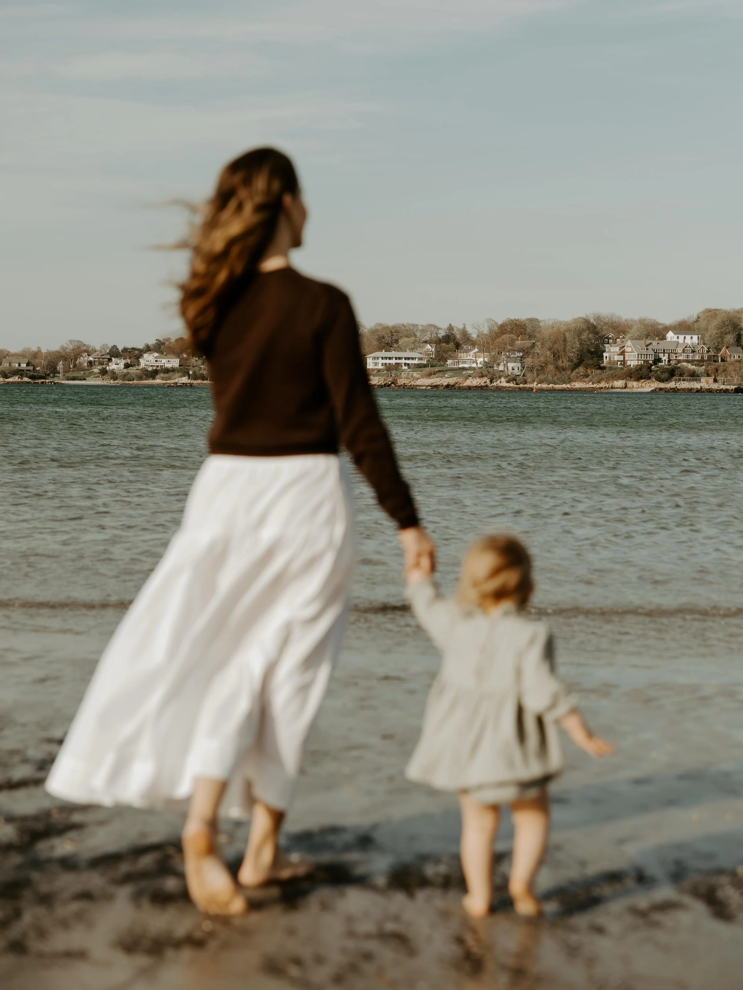 Sweet ocean loving Etta and her mommy Meredith on a beautiful windy spring beach day 🤍