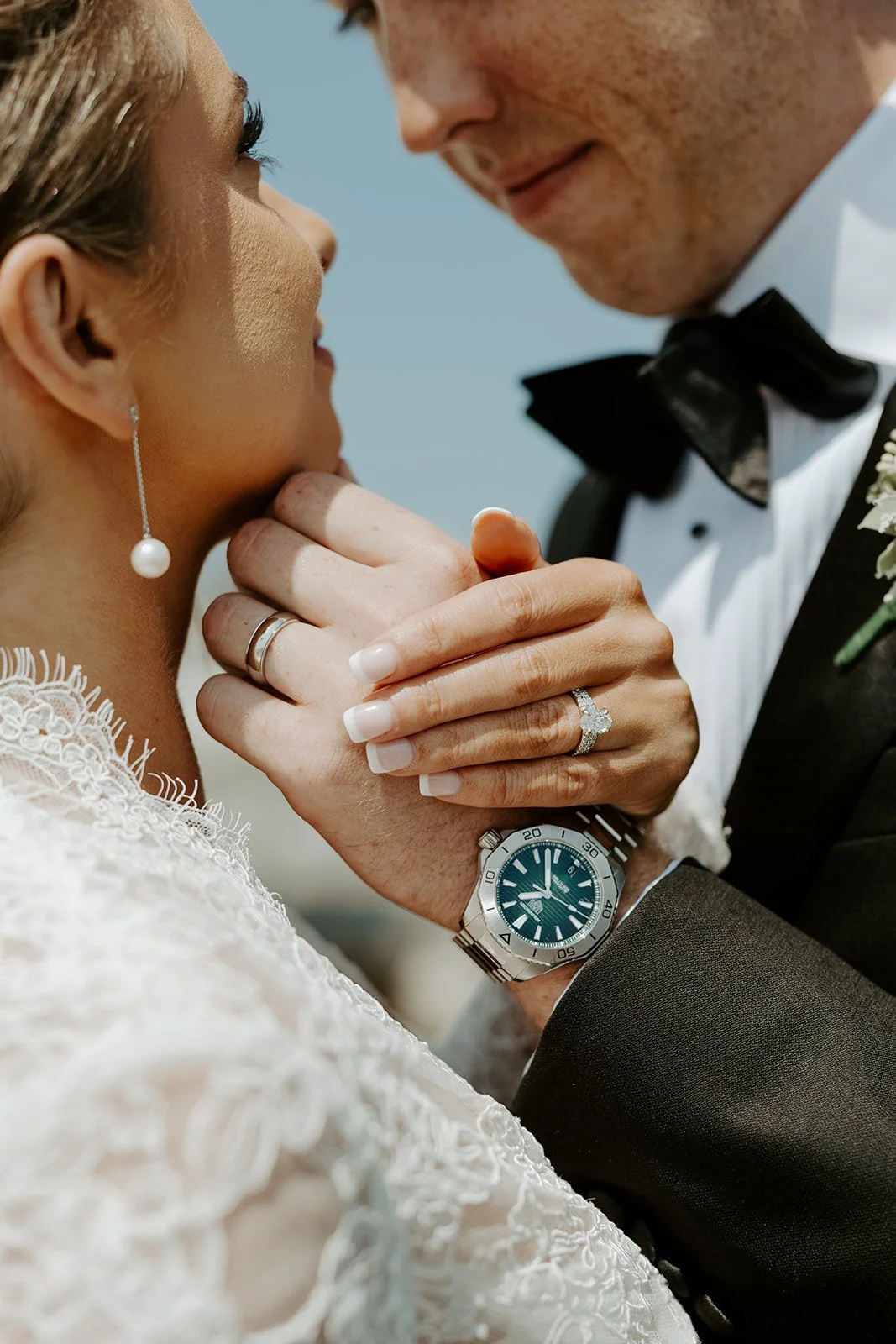 A bride and groom posing for Boston wedding photos