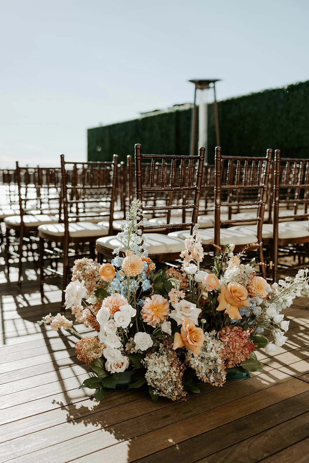 An outdoor wedding ceremony setup