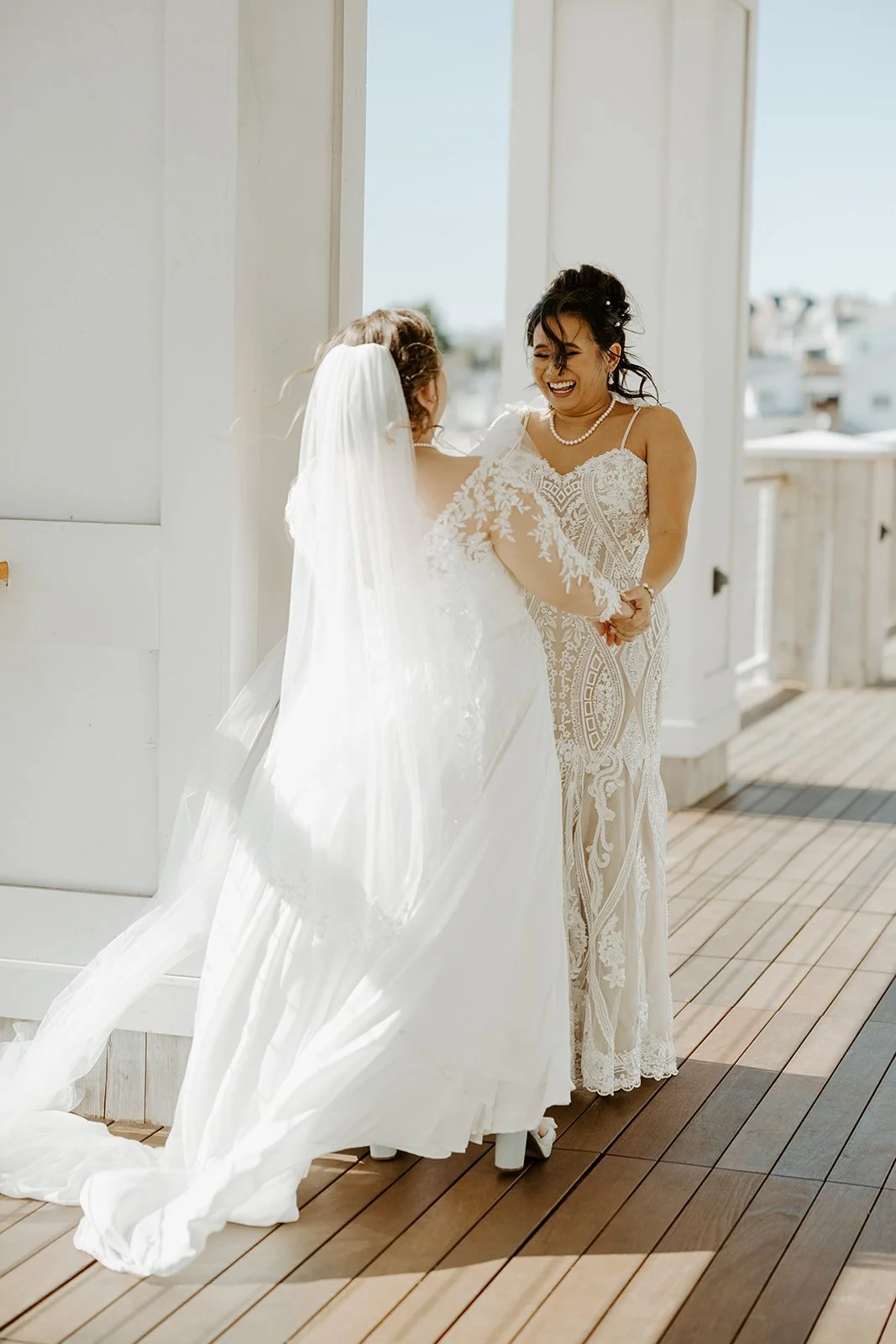 Two brides during their first look