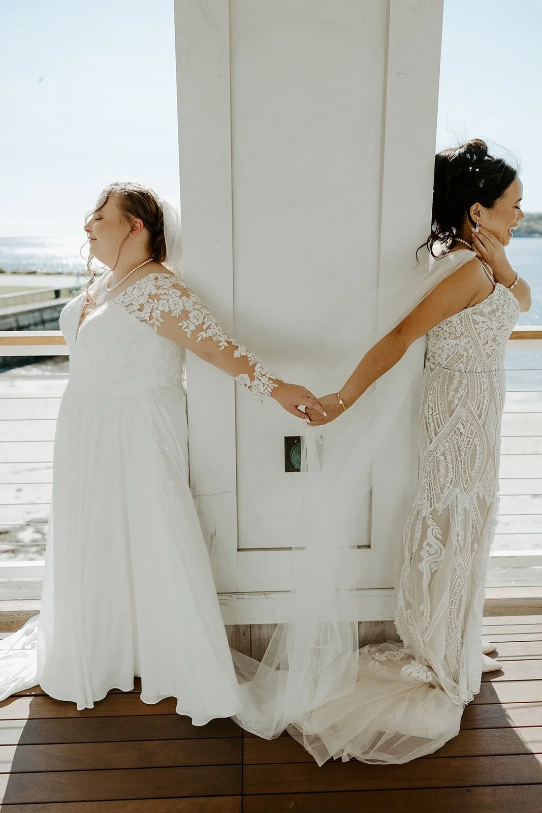 Two brides before their first look