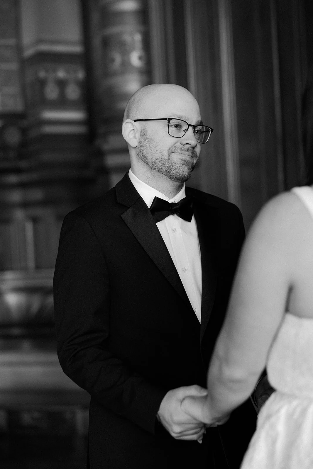 A groom during an elopement ceremony