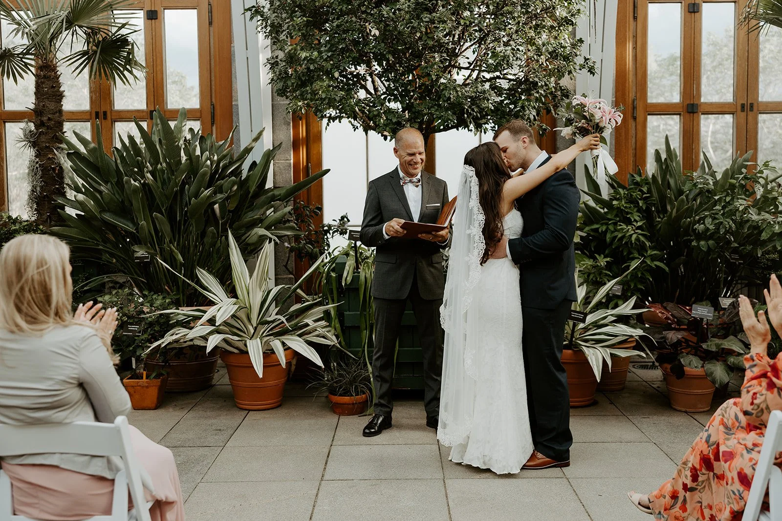An elopement ceremony at a botanic garden