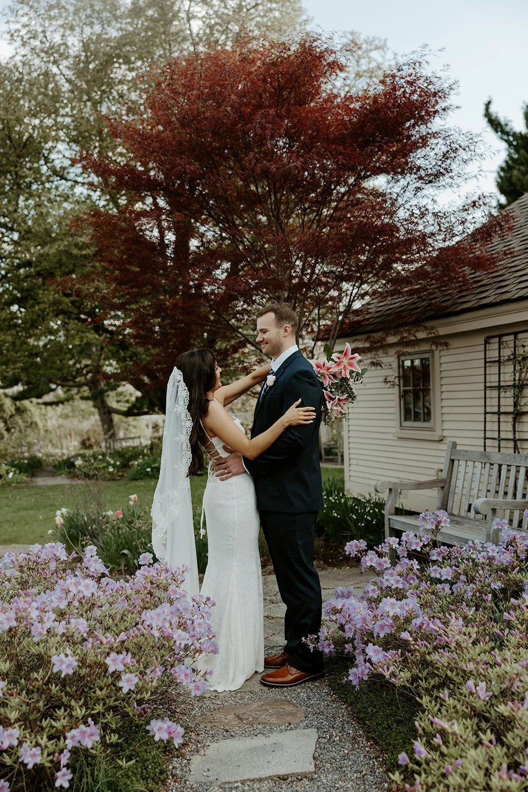 A wedding couple taking photos in a blog about how to plan an elopement