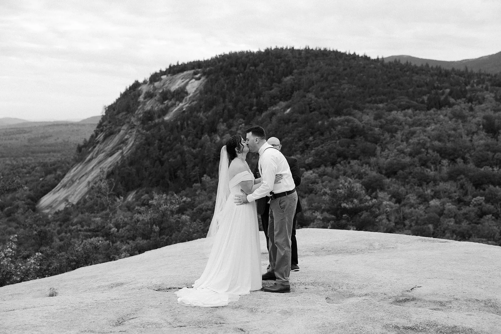 A black and white photo from a new england elopement