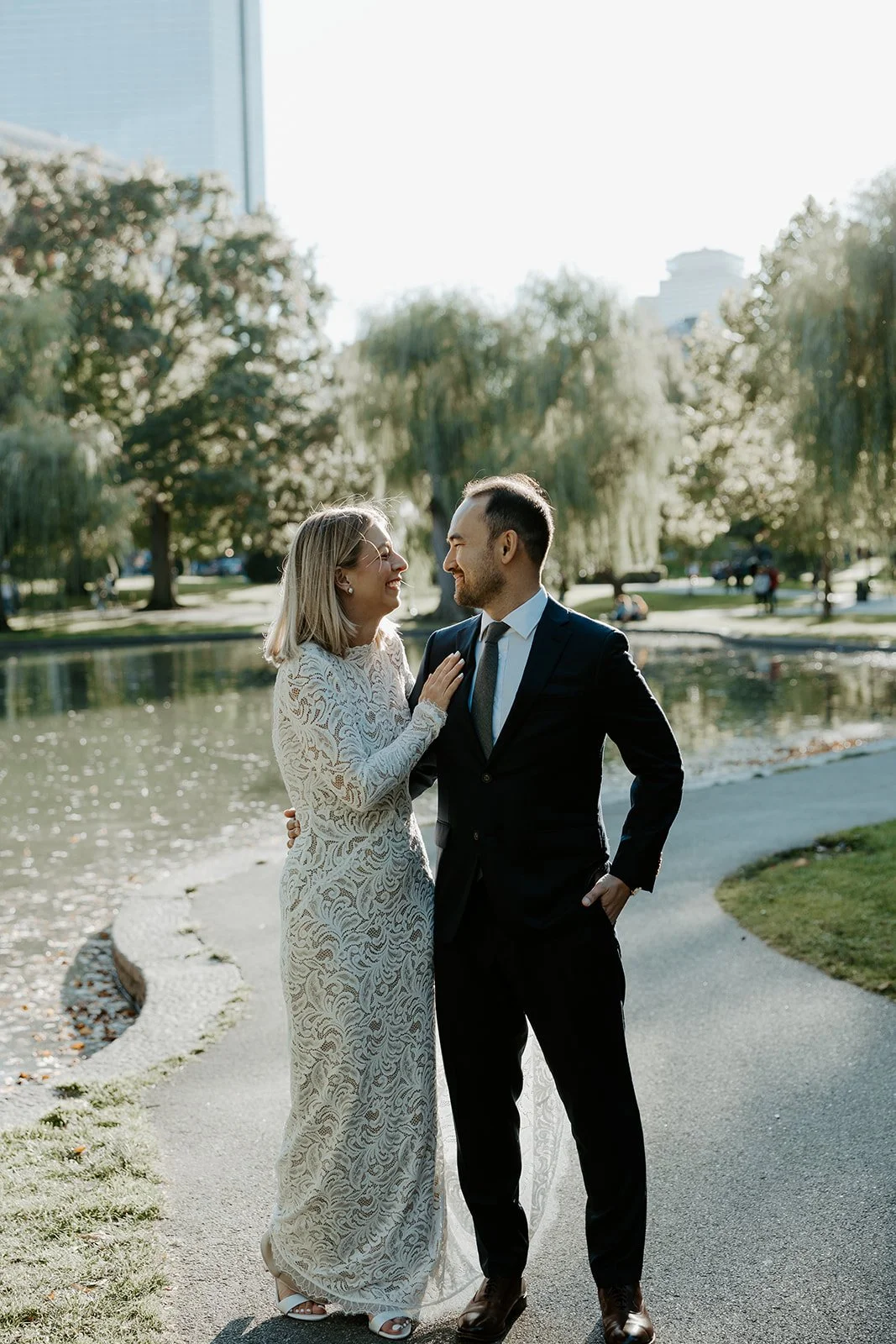 A couple eloping in boston public garden