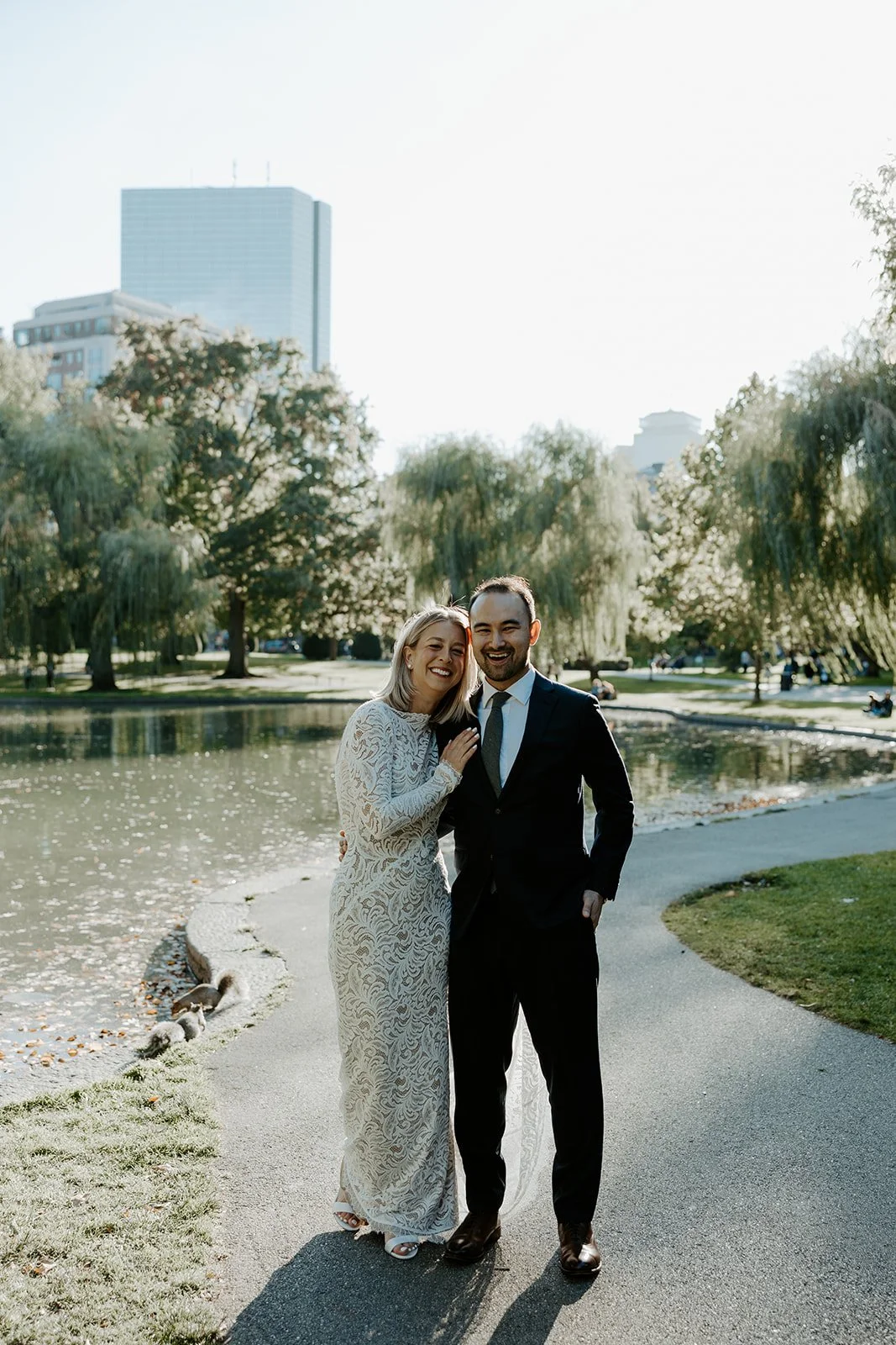 A couple eloping in boston public garden