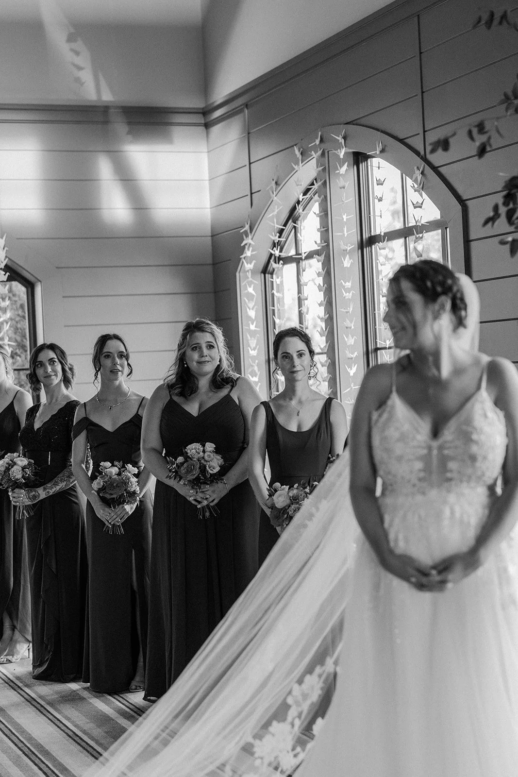 A black and white photo of a wedding ceremony