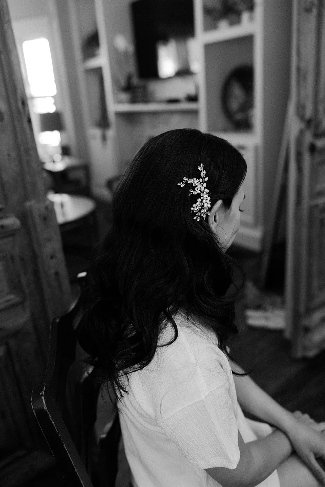 A bride during the getting ready part of her wedding photo list