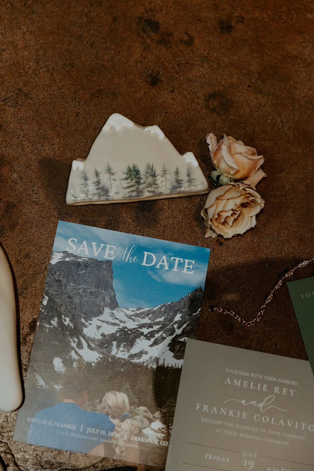 A wedding flat lay from a Colorado destination wedding