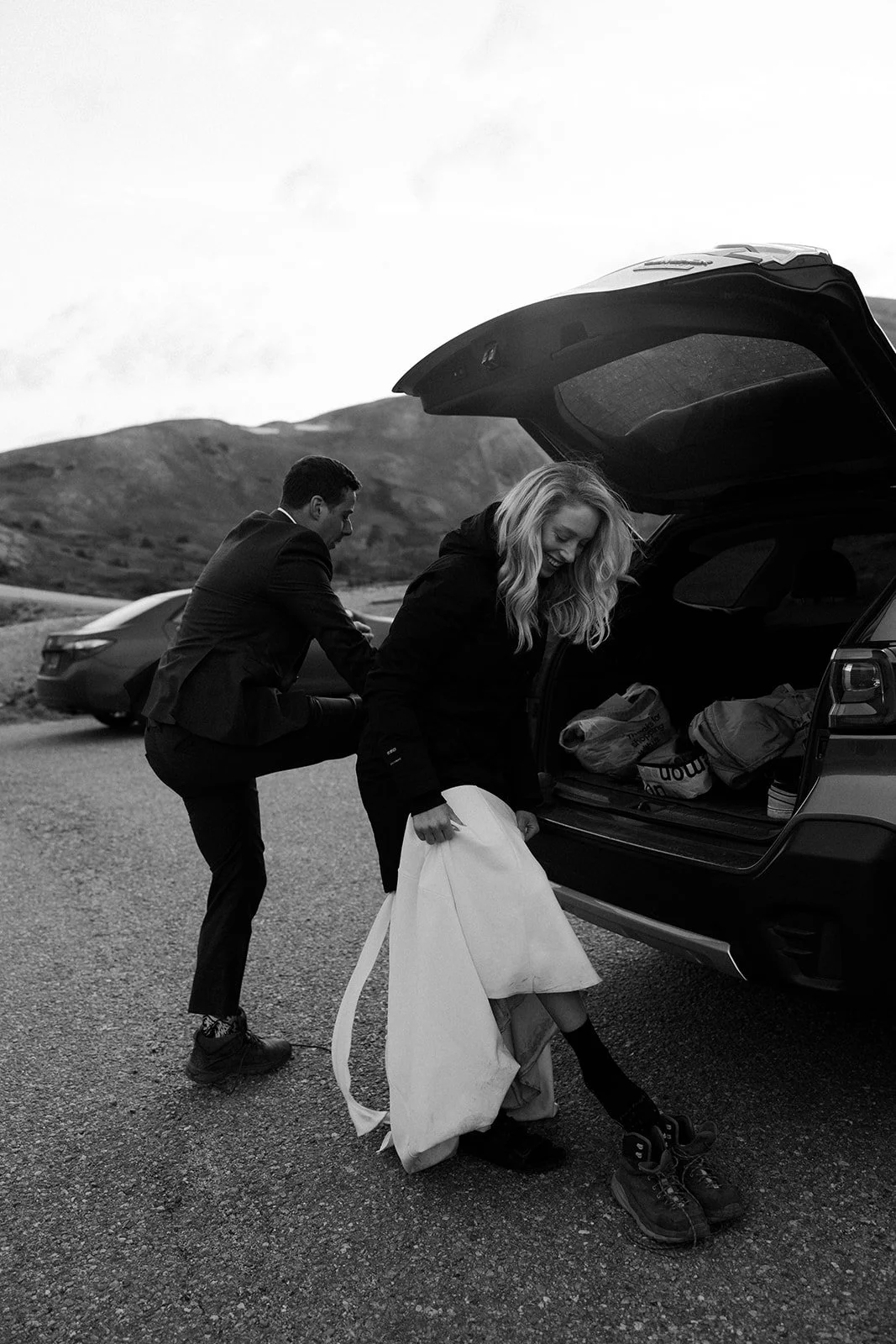 A bride and groom taking destination wedding photos