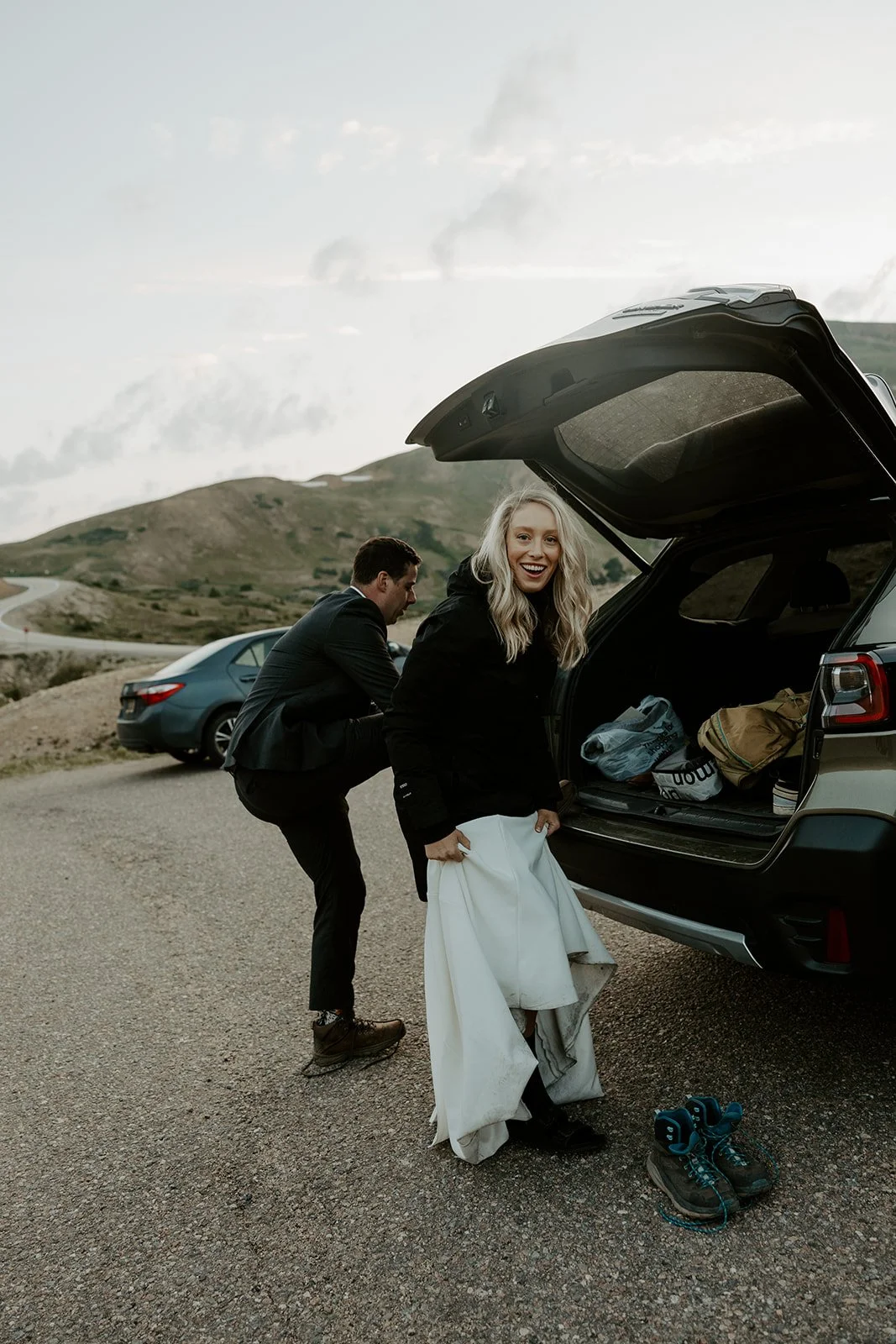 A bride and groom taking destination wedding photos