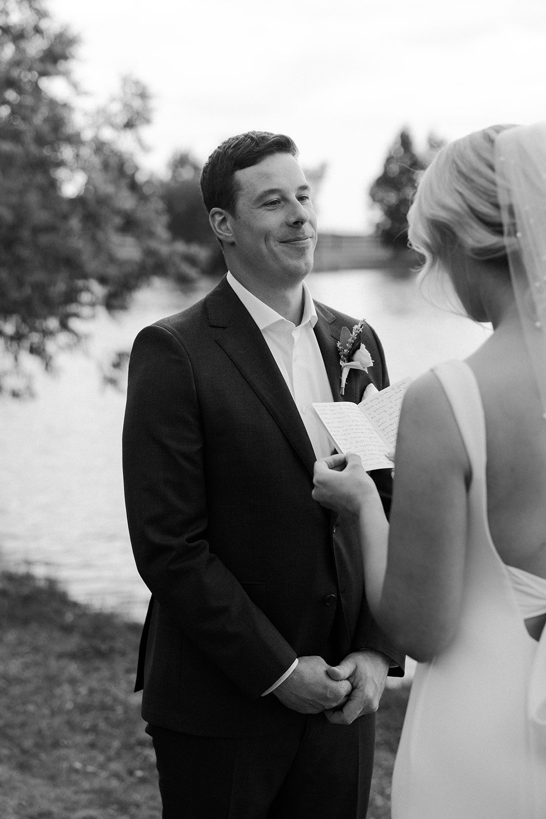 A bride and groom during private vows