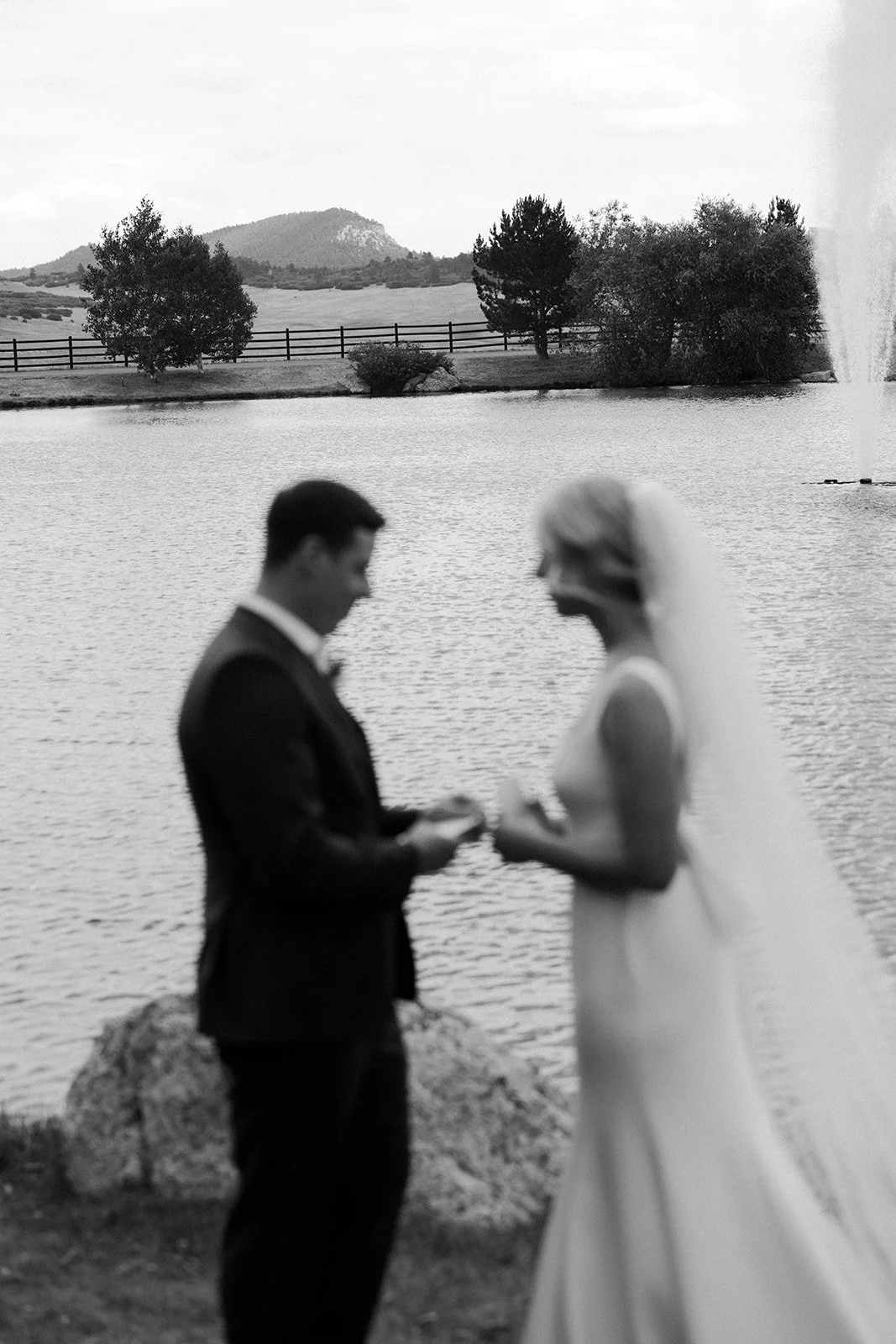 A bride and groom during private vows