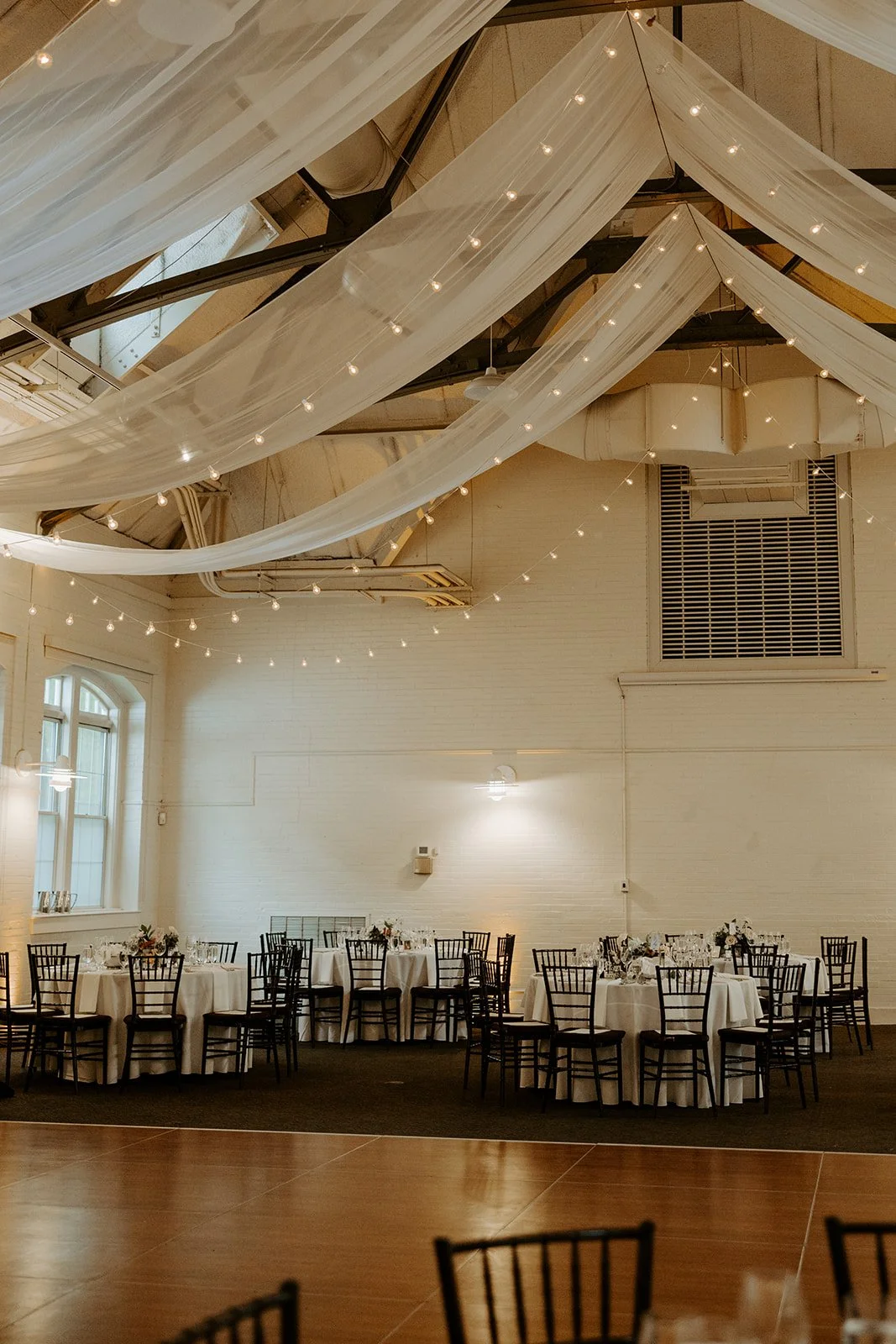 A wedding reception inside of elm banks