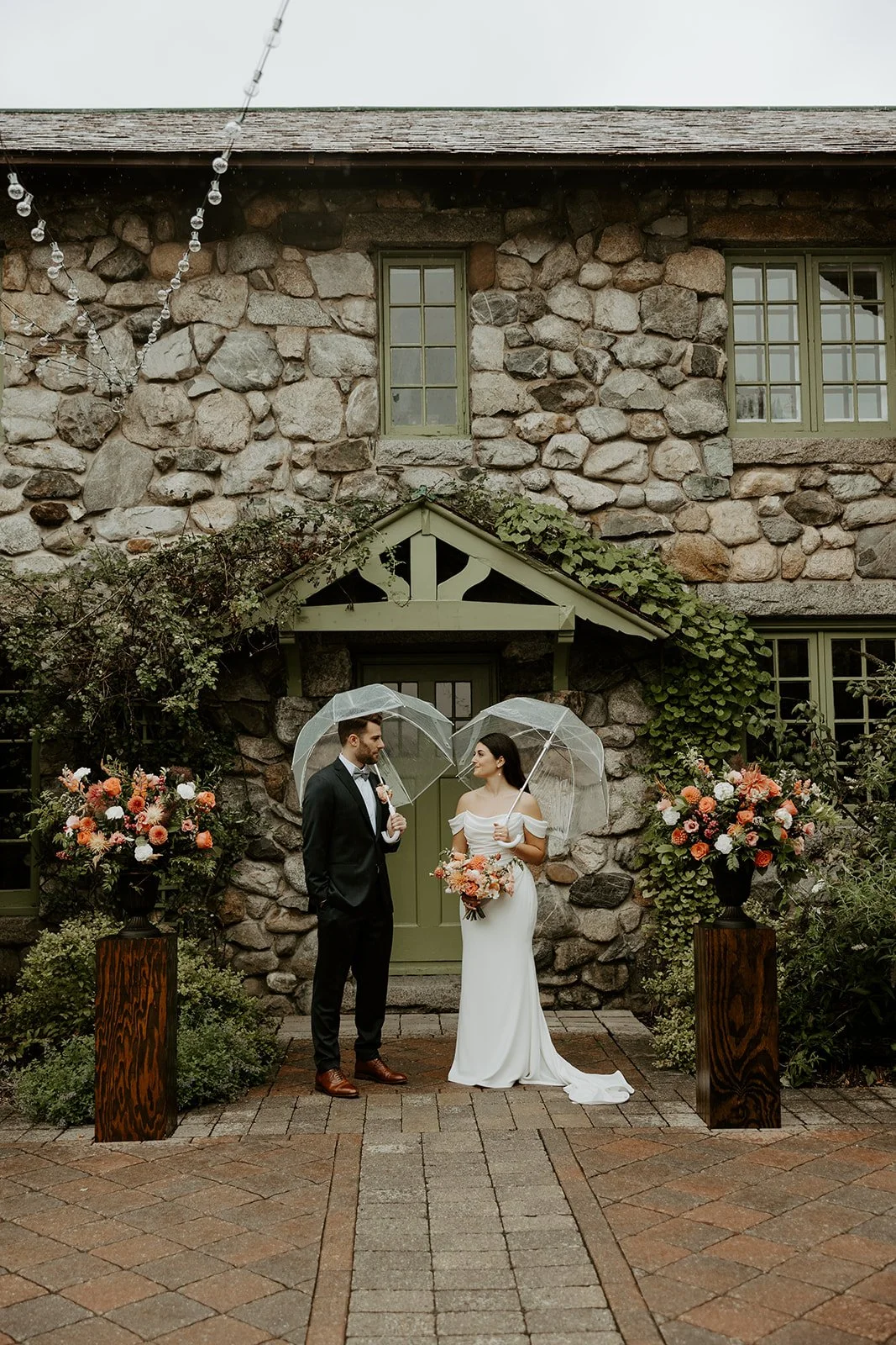 A bride and groom at their estate wedding venue