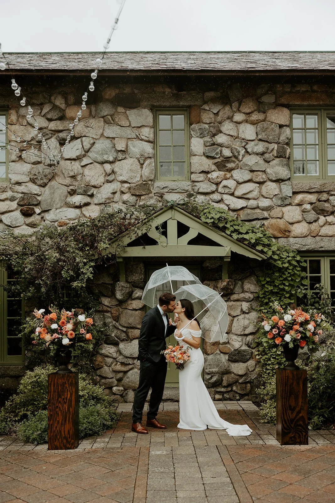 A bride and groom at their estate wedding venue