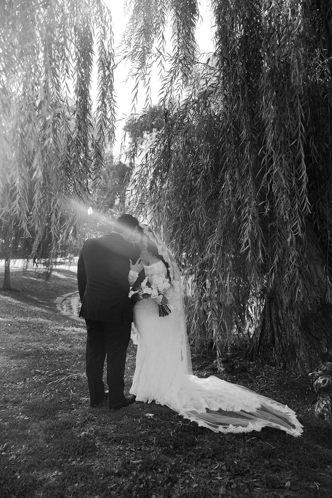A bride and groom at their Boston Public Garden wedding