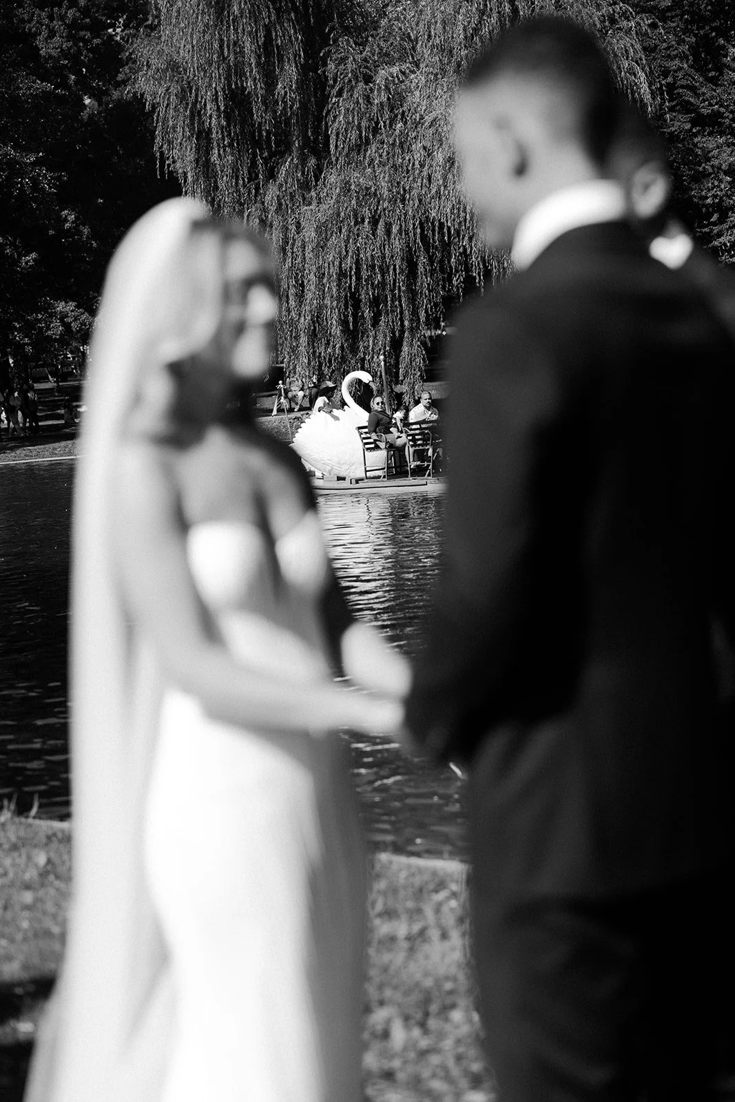 A bride and groom during their Boston Public Garden wedding ceremony