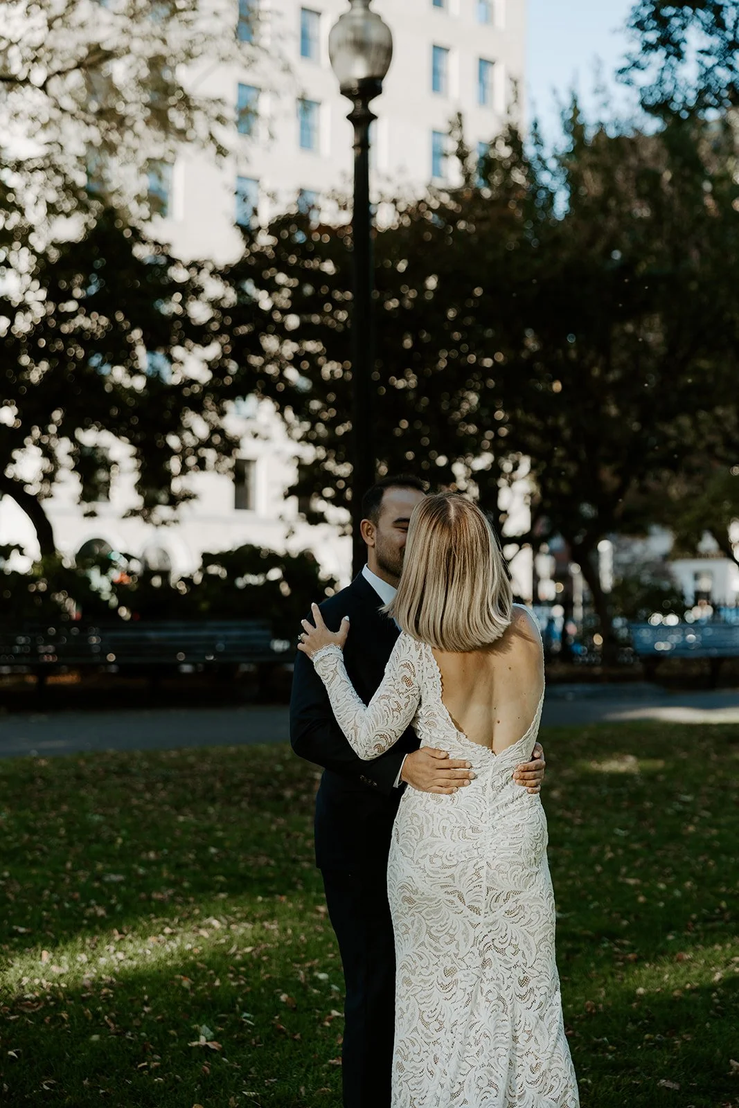 A bride and groom at their Boston Public Garden wedding