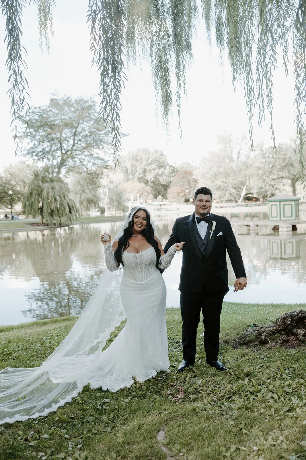 A bride and groom during the ceremony of their Boston Public Garden wedding