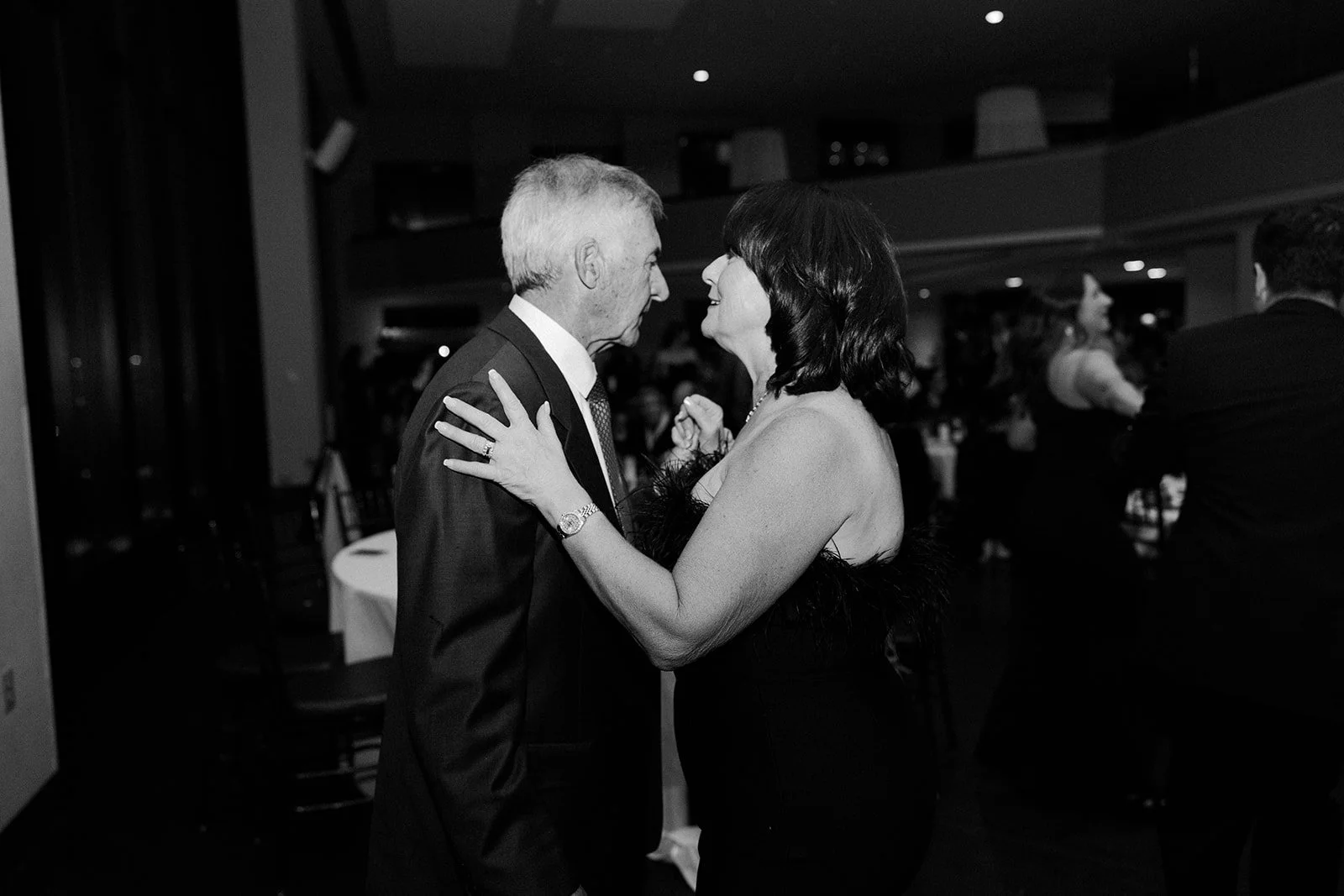 Wedding guests dancing at a city wedding