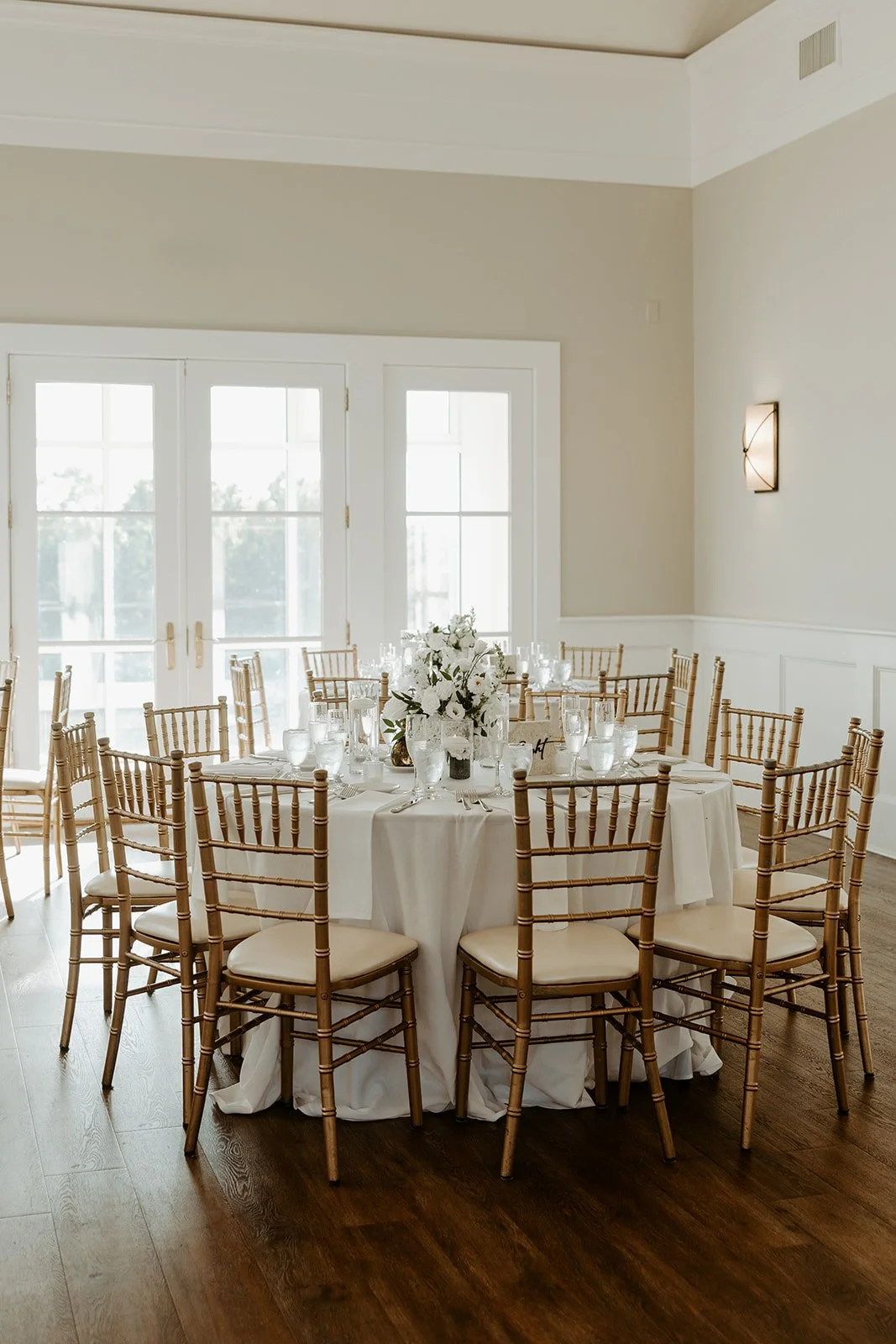 A wedding reception setup at Waverly Oaks